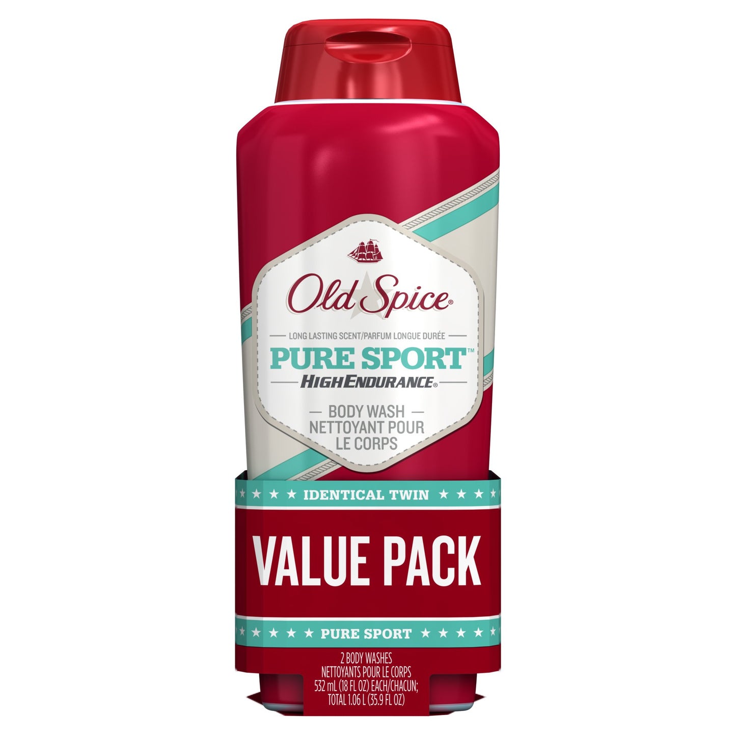 Body Wash for Men by Old Spice, High Endurance Body Wash Twin Pack, Pure Sport, 18.0 fl oz each