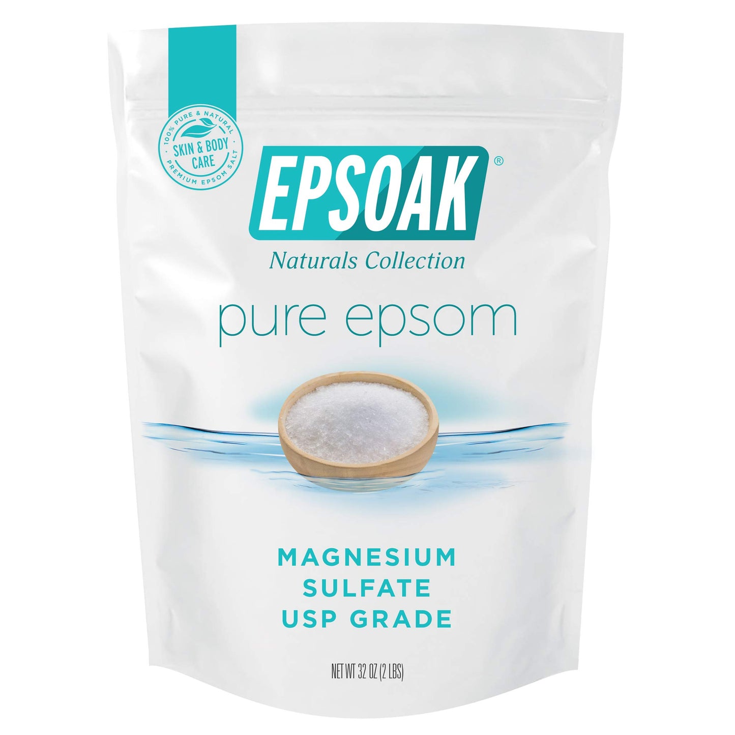 Epsoak Epsom Salt 12 lb. Magnesium Sulfate USP. (Qty. 6 x 2 lb. Bags) Resealable Epsom Salt Bag Unscented, Made in The USA, Cruelty-Free Certified Beauty and Personal Care Epsoak