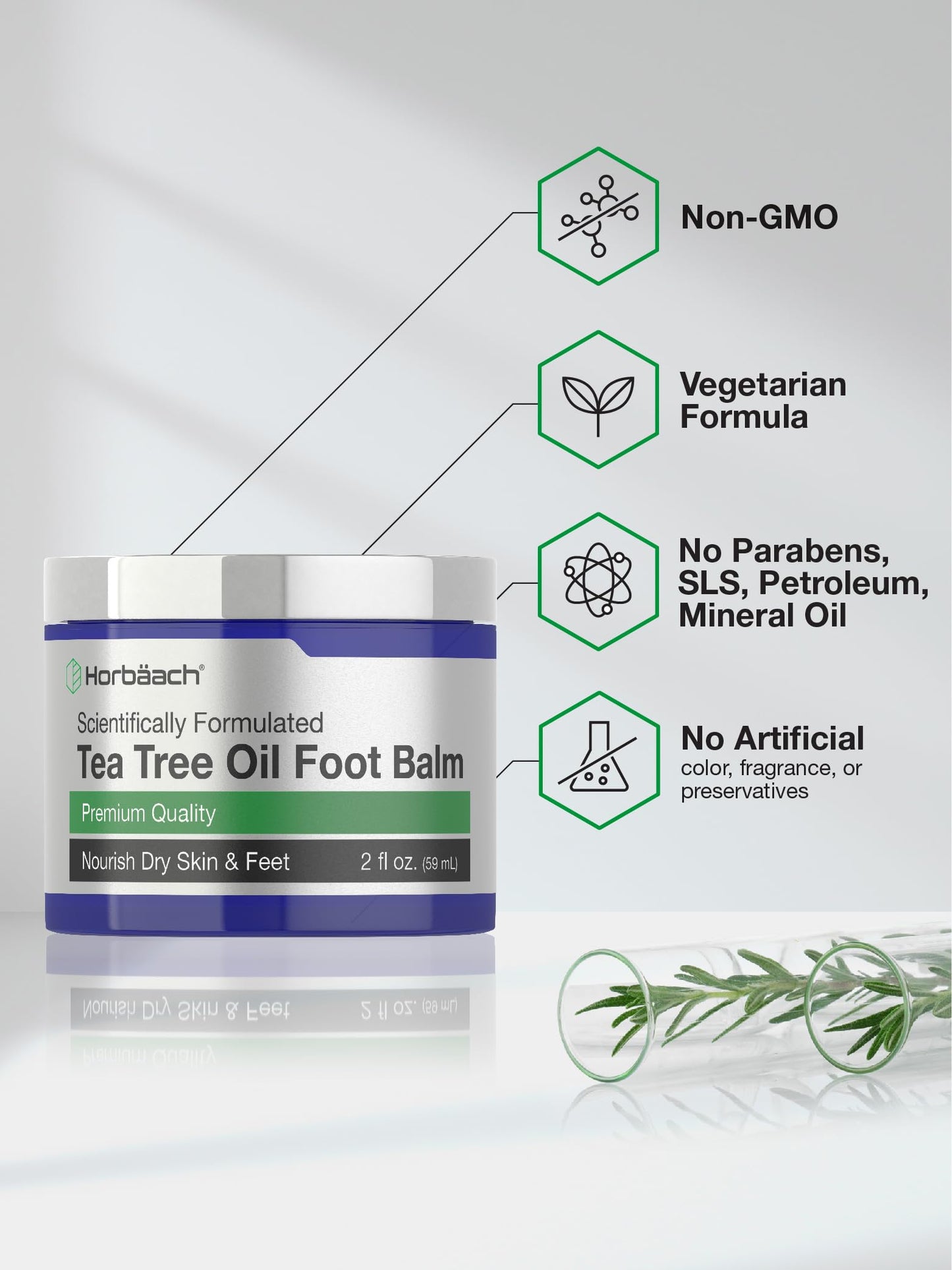 Horbäach Tea Tree Oil Foot Balm | 2 oz | Moisturizes and Nourishes Dry Skin & Feet | Scientifically Formulated