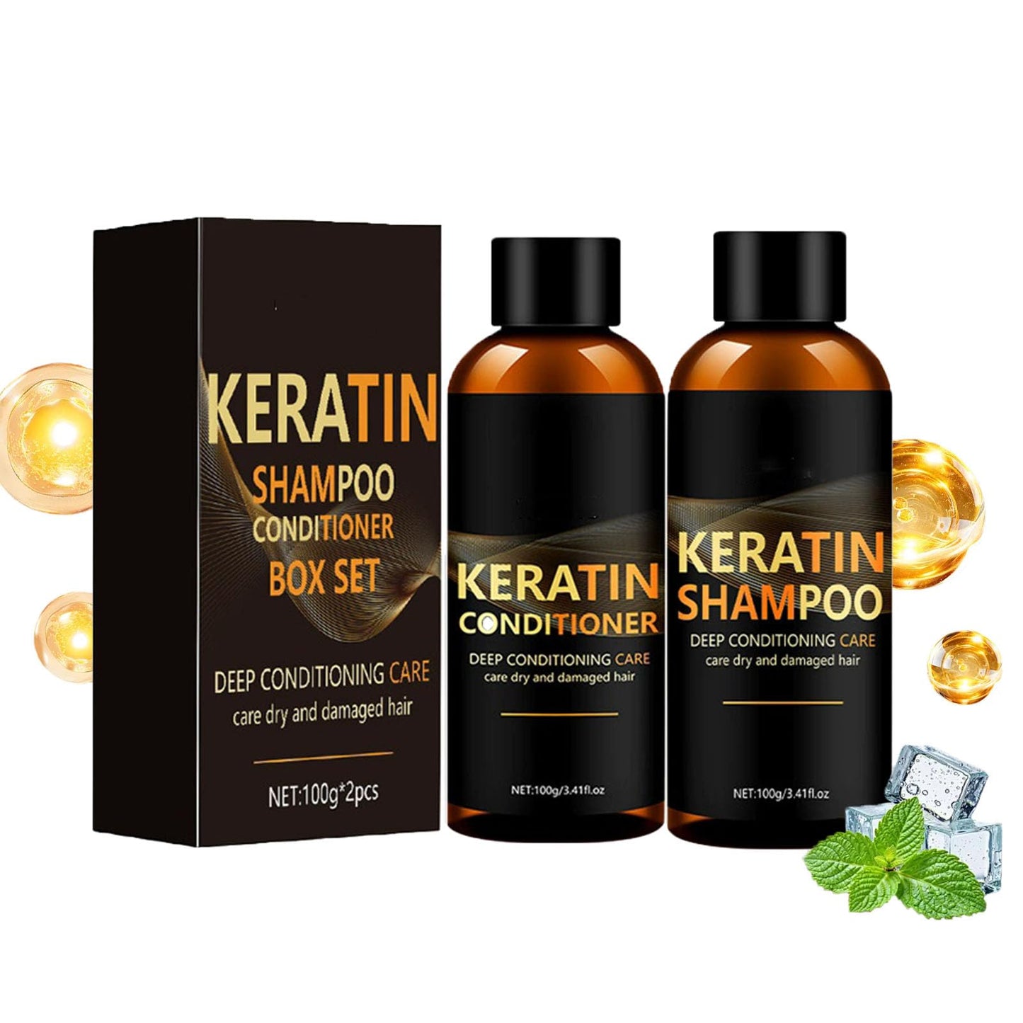 Keratin Shampoo and Conditioner Set, Travel Repair Hair Care Set for Damaged Hair, Intense Hydration, Frizz Control, Smoothing & Strengthening