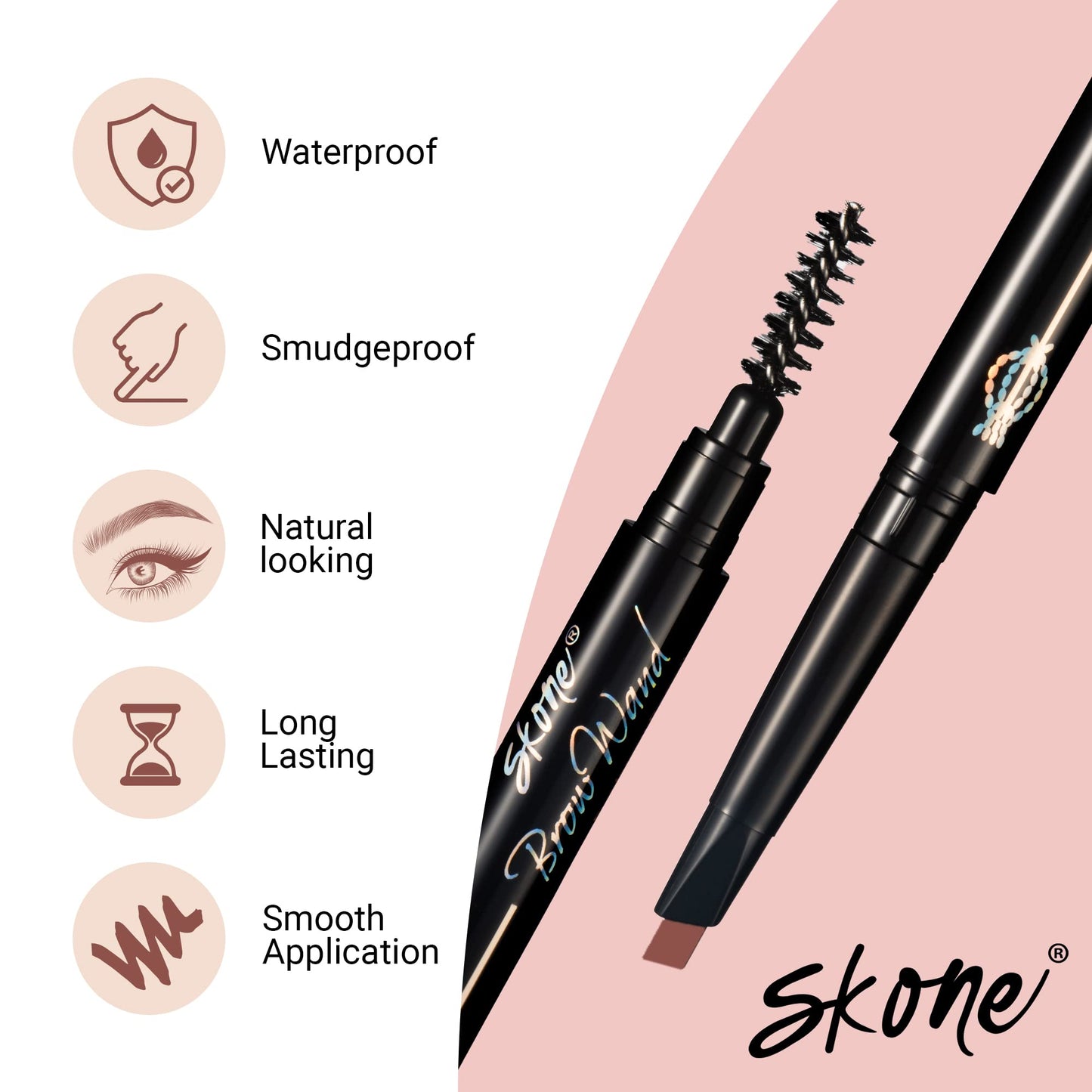 Skone Cosmetics The Original Brow Wand Eyebrow Pencil with Brush - Dual-Sided Retractable Waterproof Long-Lasting Brown Eye Brow Pencils for Women