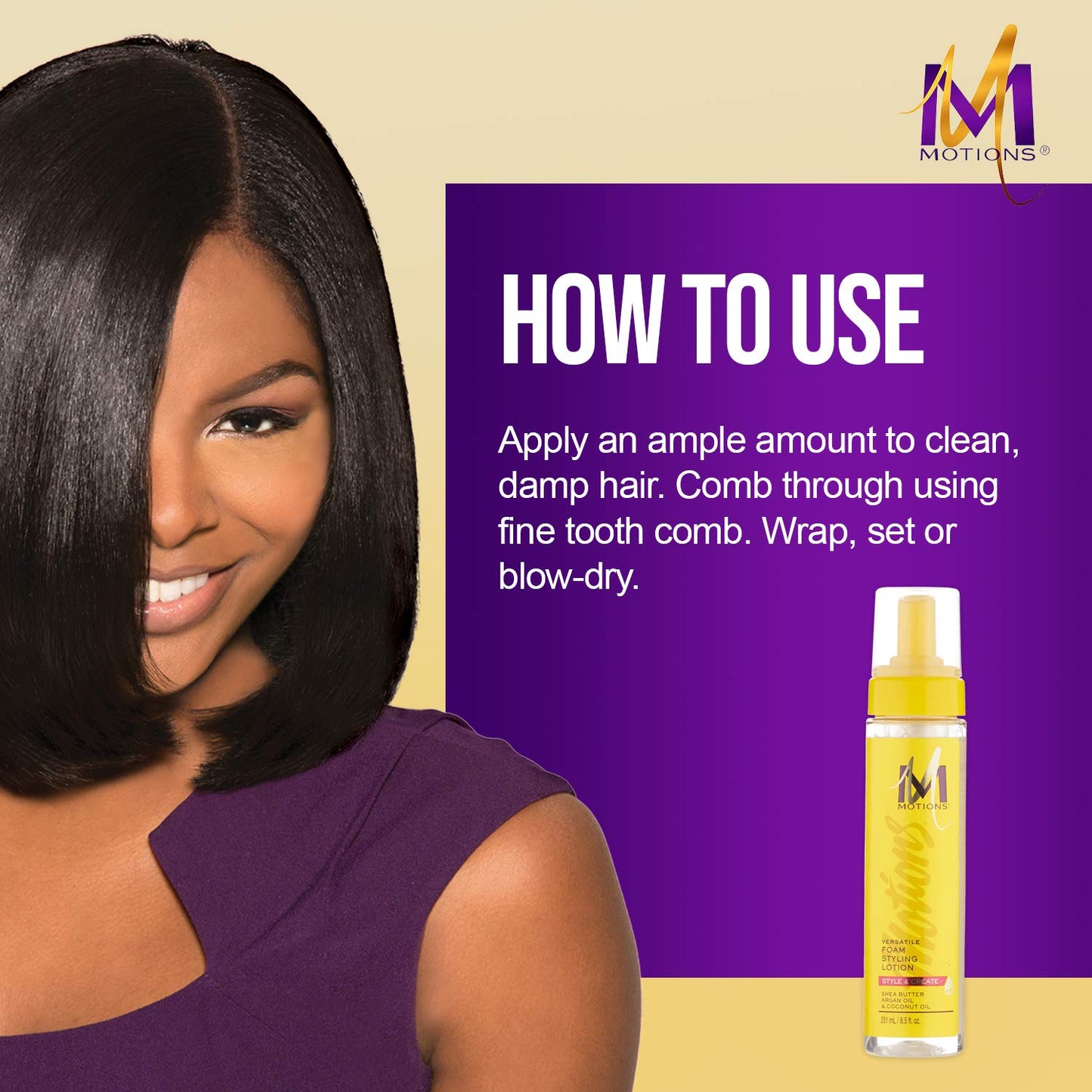 Motions Style and Create Versatile Foam Styling Lotion - For Use on All Hair Types, Lightweight Formula, Contains Shea Butter, Argan Oil, & Coconut