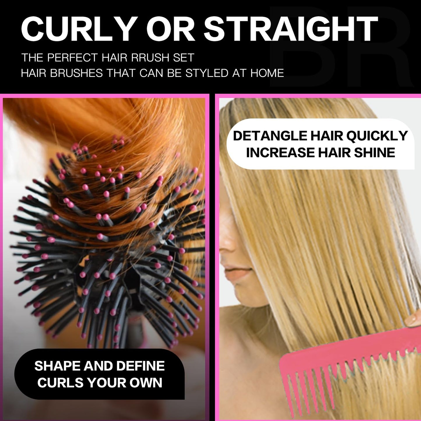 3D Bomb Curl Hair Brush 360° Round Styling Hair Brush Detangling Hairbrush Spherical Ball Brush Salon Round Hair Curling Curler and Wide Tooth Comb