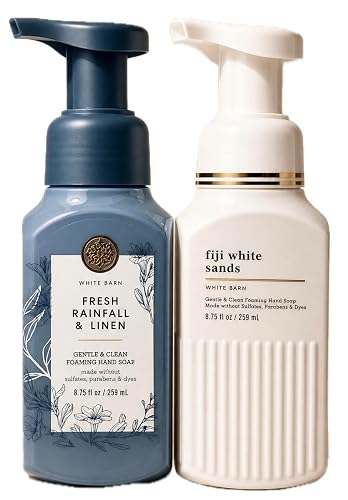 Bath & Body Works Fiji White Sands + Fresh Rainfall & Linen Foaming Hand Soap Set of 2 - Clean Tropical Linen Blend