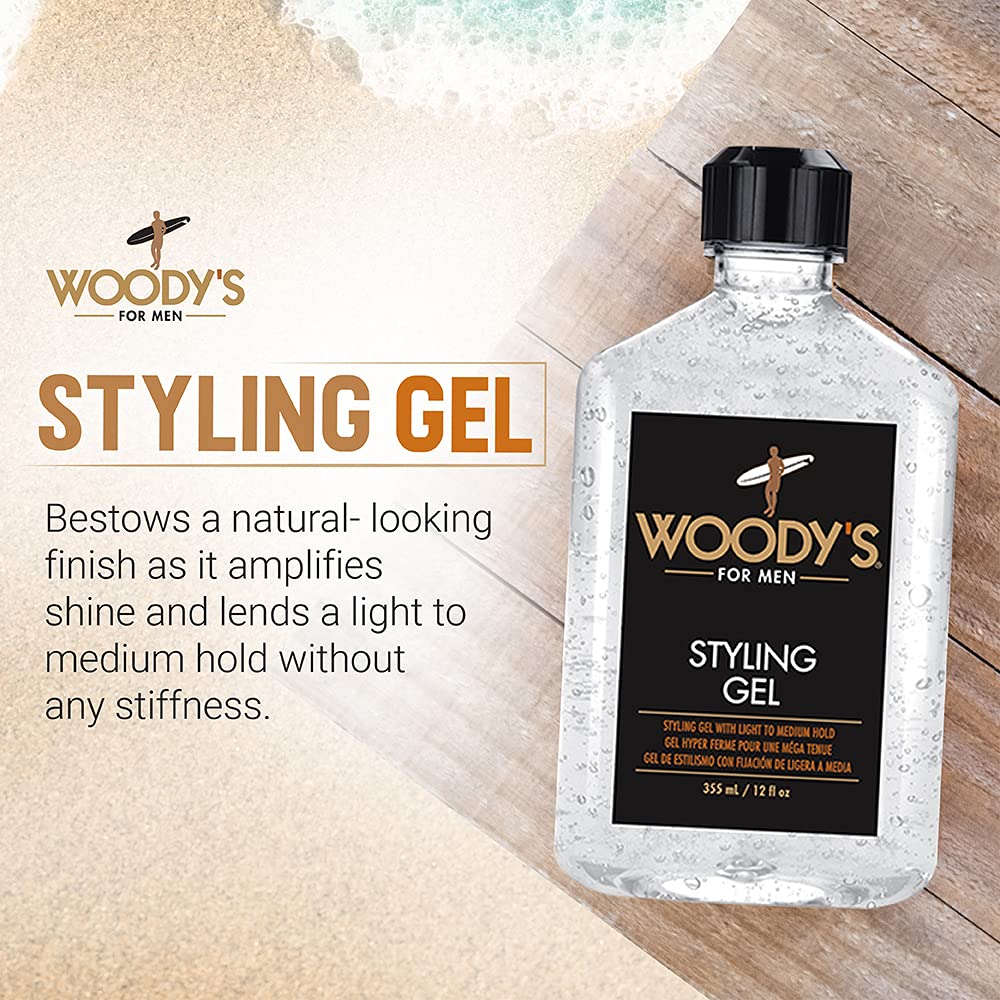 Woody's Styling Gel for Men - Alcohol-Free Men's Hair Gel with Light to Medium Hold, No Crunch, Touchable Finish, 12 fl oz