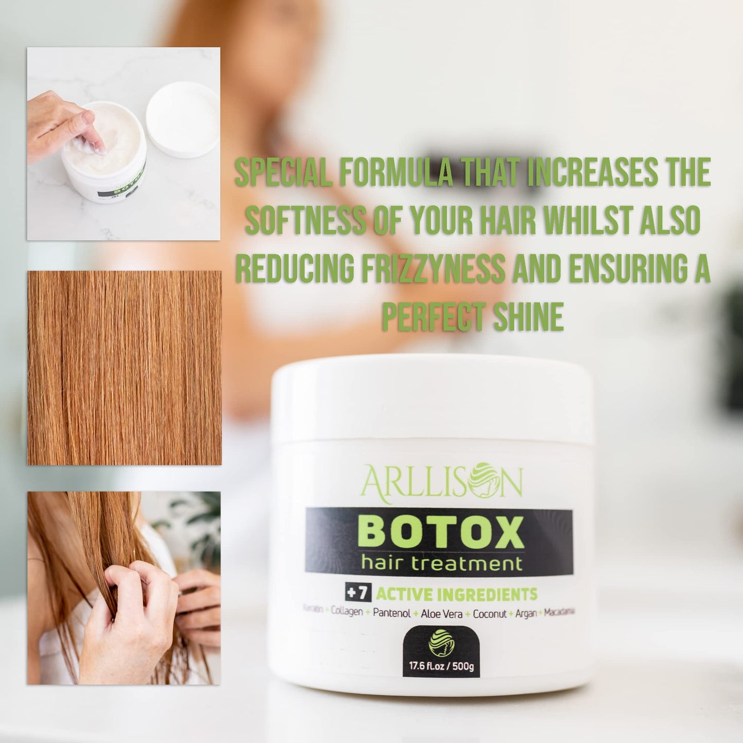 Arllison Botox Hair Treatment With Antifrizz, Soft Shiny Hair With Deep Hydration, Formaldehyde Free, Softens, Moisturizers, Adds Shine,volume