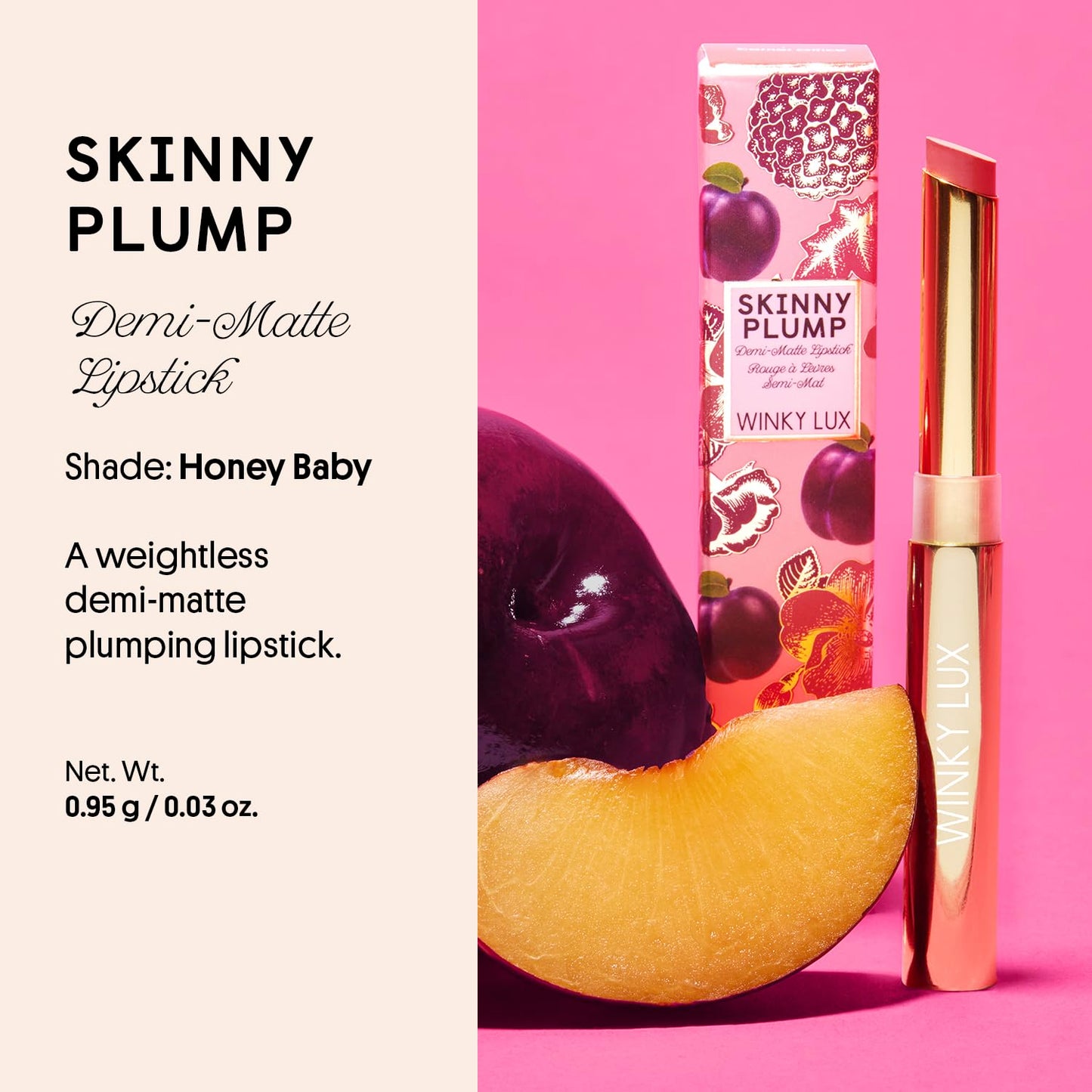 Winky Lux Skinny Plump Demi Matte Lipstick - Deep Neutral Lip, Natural Plump Lipstick, Weightless Long Lasting Soft Matte Lip Crayon, Infused with Hyaluronic Acid & Plum Oil, Honey Baby