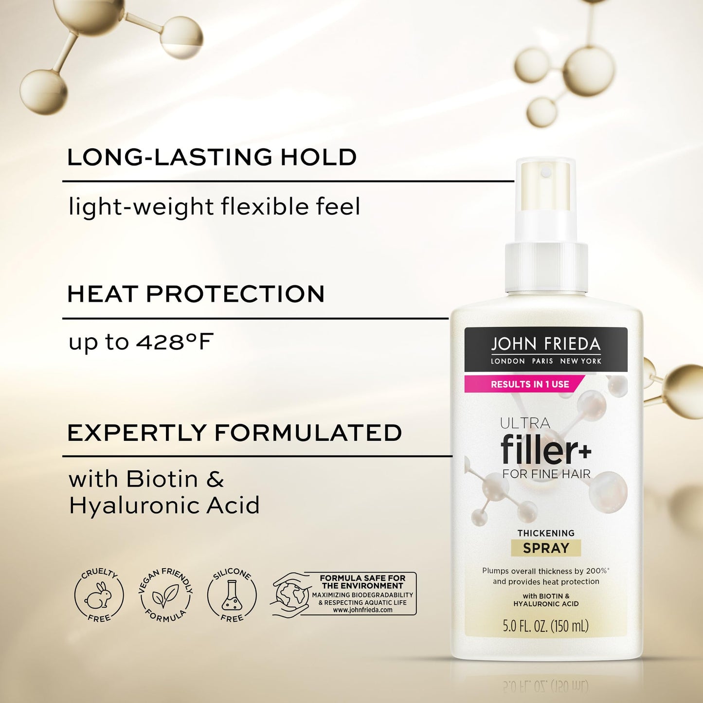 John Frieda ULTRAfiller+ Thickening Spray, Thickening & Strengthening Spray for Damaged or Thin Hair, Infused with Biotin and Hyaluronic Acid