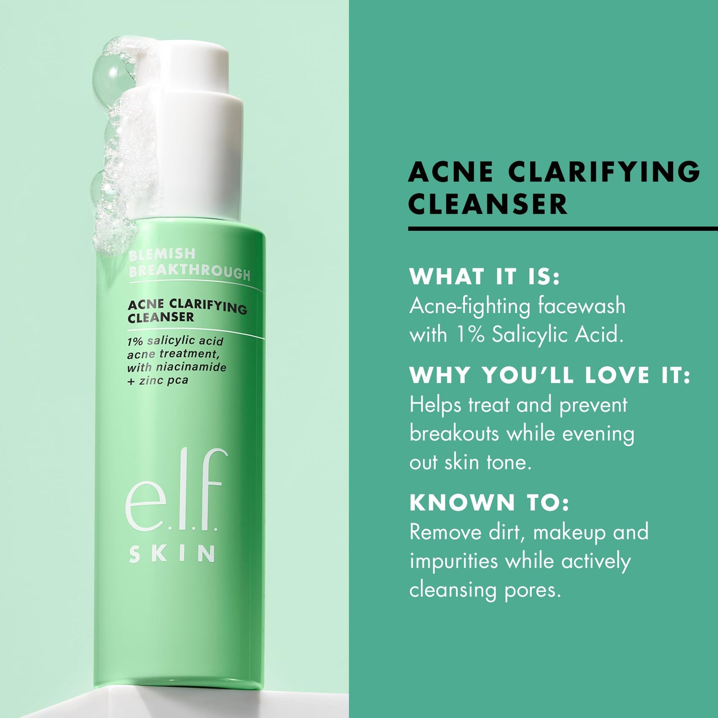 e.l.f. SKIN Blemish Breakthrough Clarifying Cleanser Mini, Gel Cleanser For Removing Makeup, Controlling Oil & Clarifying Pores, 1% Salicylic Acid