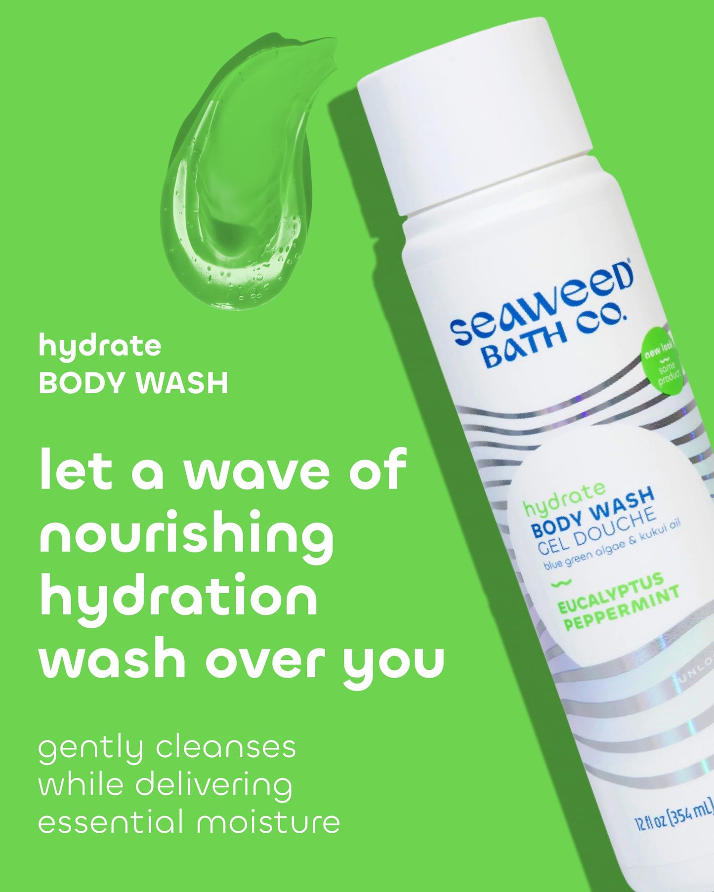 Seaweed Bath Co. Hydrate Body Wash - Eucalyptus Peppermint - Hydrating Lathering Cleanser with Nourishing Natural Ingredients - Vegan, Paraben