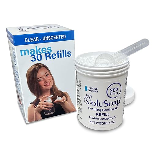 SoluSoap Makes 30 bottles of Premium Foaming Hand Soap, Unscented, Quick Dissolve, Immediate Use Foaming Hand Soap Refills, Powder Concentrate. Use