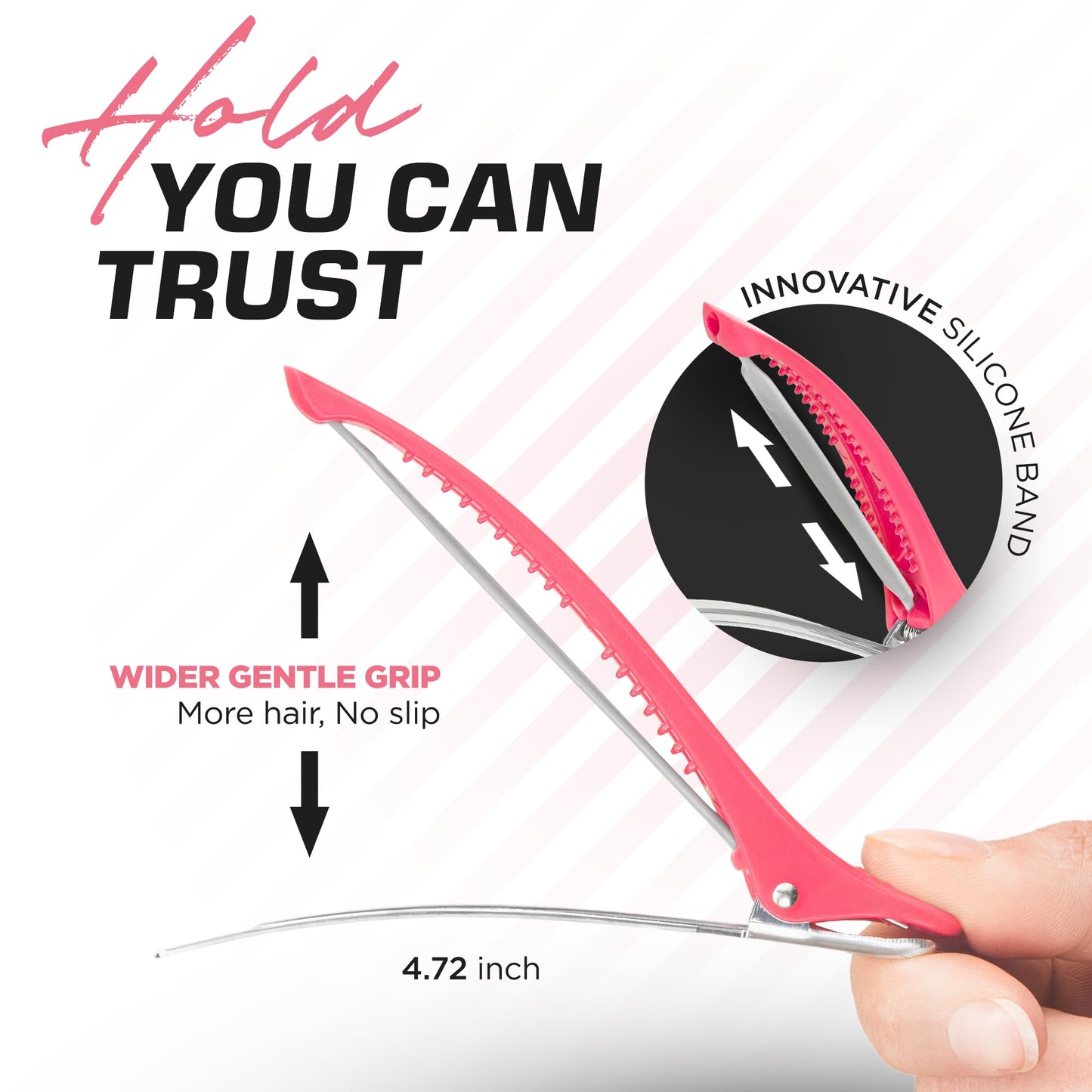 Fagaci Firm Grip Hair Clips with Silicone Band - Duckbill Sectioning and Styling Clips, Durable Alligator Clips for Women's Hair, Long Duck Billed