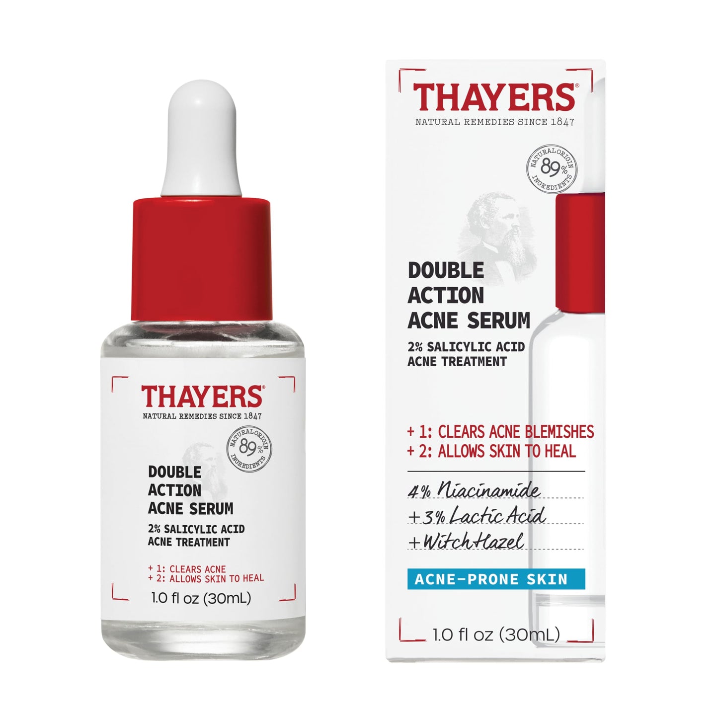 Thayers Double Action Acne Serum with Salicylic Acid, Acne Treatment Face Serum with 2% Salicylic Acid and Niacinamide, Soothing and Non-Stripping