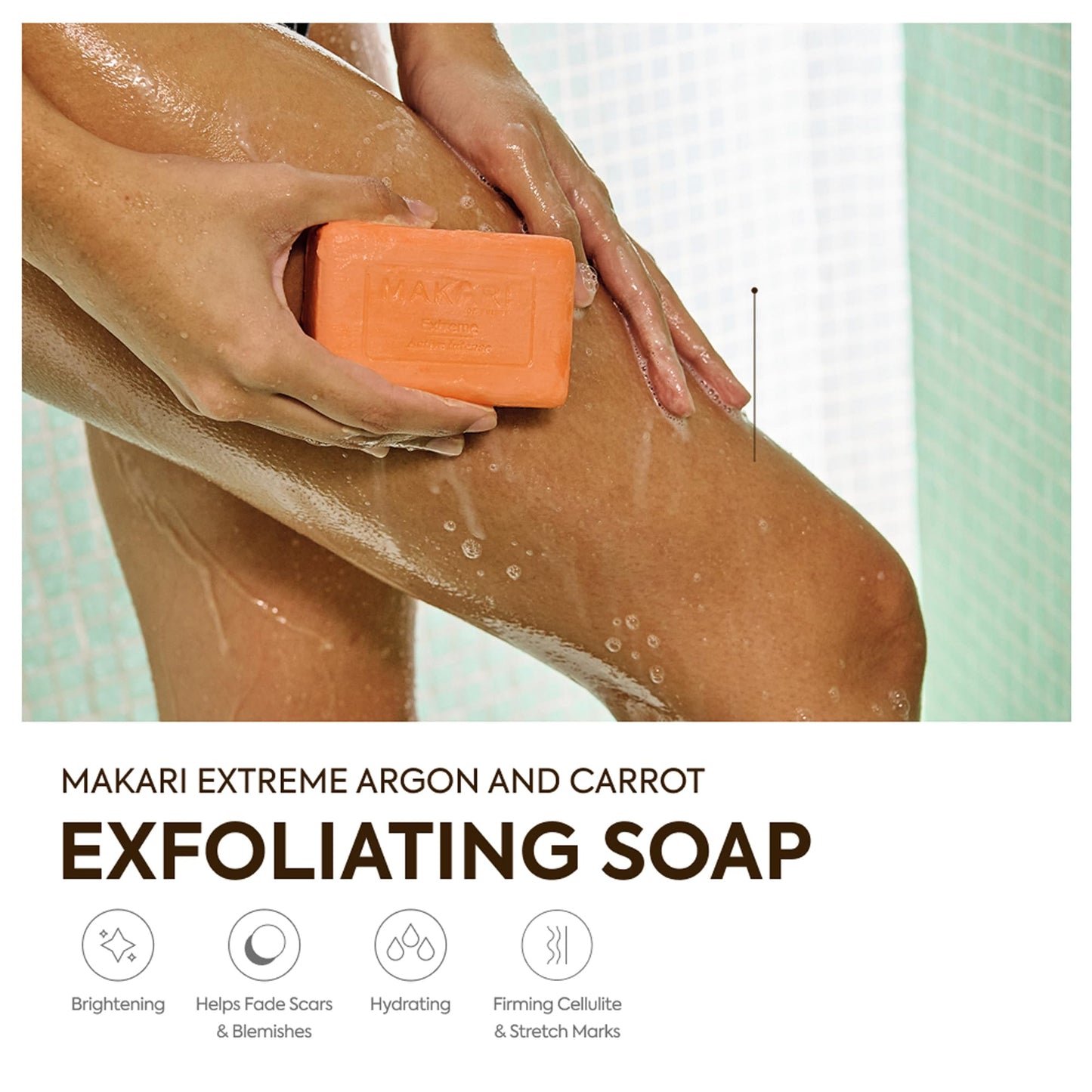 MAKARI Extreme Active Intense Argan & Carrot Oil Exfoliating Soap (7 oz) | Radiance-Boosting Bar | With Apricot Seed Extract & Vitamins C & E | Helps