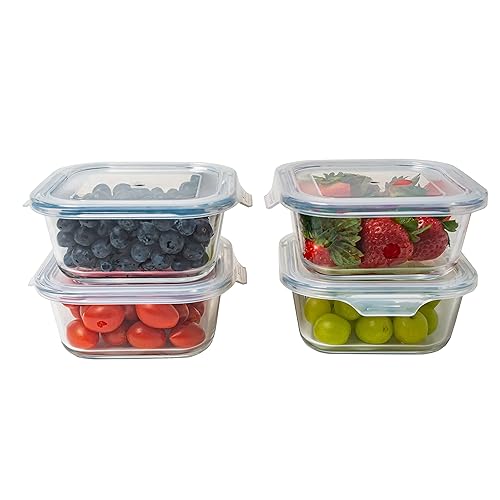 Bonita Home Square Glass Storage Container, Stackable BPA Free Airtight Seal Food Containers with Lids, Meal Prep Kitchen Organization and Storage…
