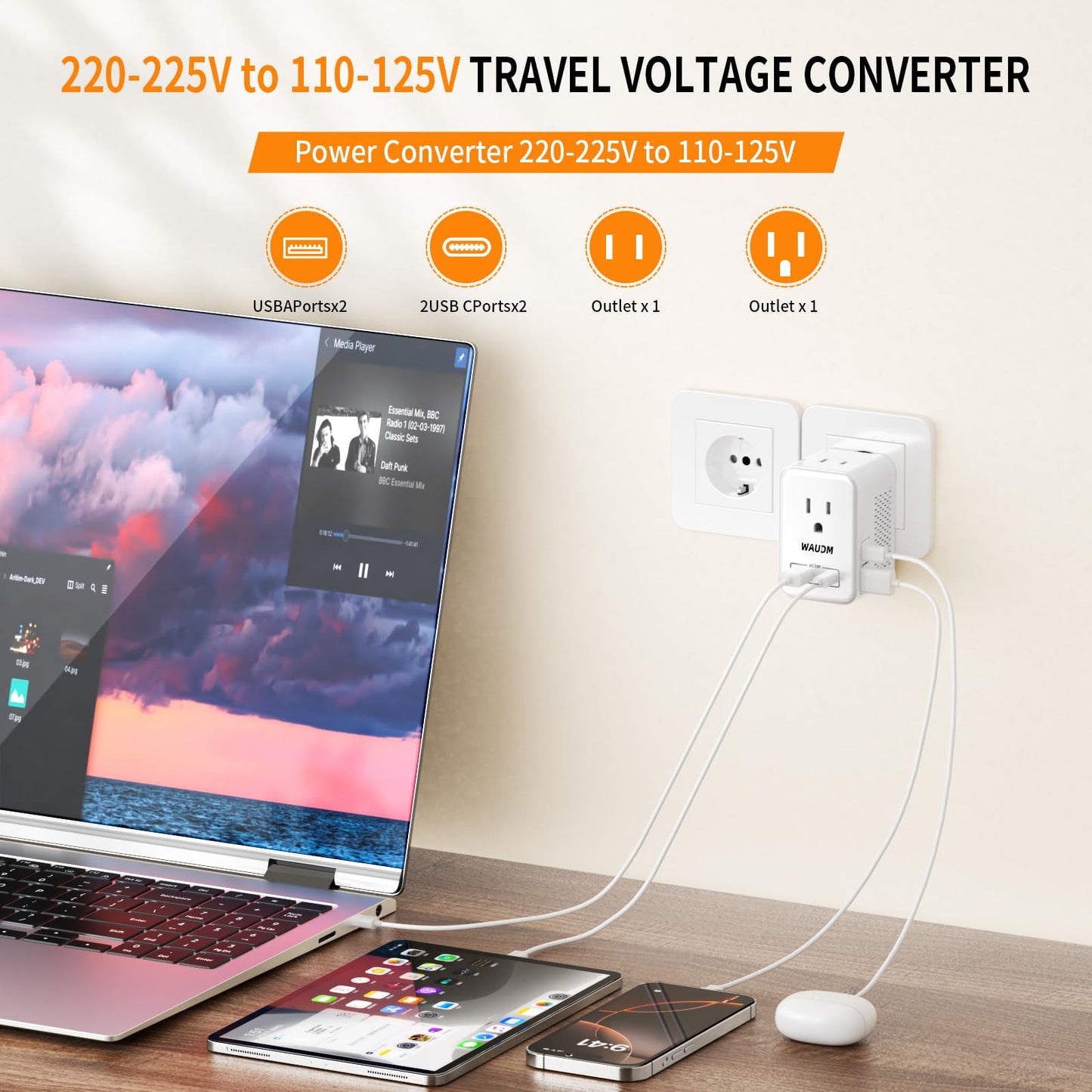 220V to 110V Voltage Converter – 20W PD Travel Adapter, US to Europe Power Converter for 80+ Countries incl. France, Germany, Italy, AU