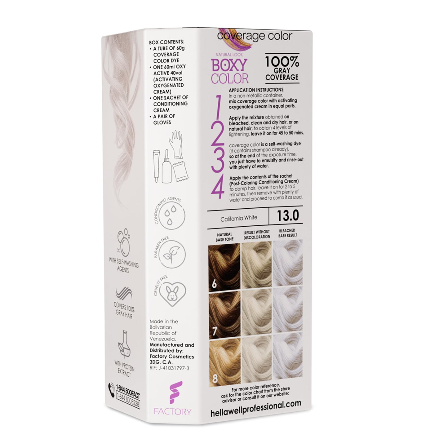 BOXY COLOR Coloring kit professional, permanent color cream hair dye with Vegetal Protein to get Hair with intense color shiny and silky. 100% Gray