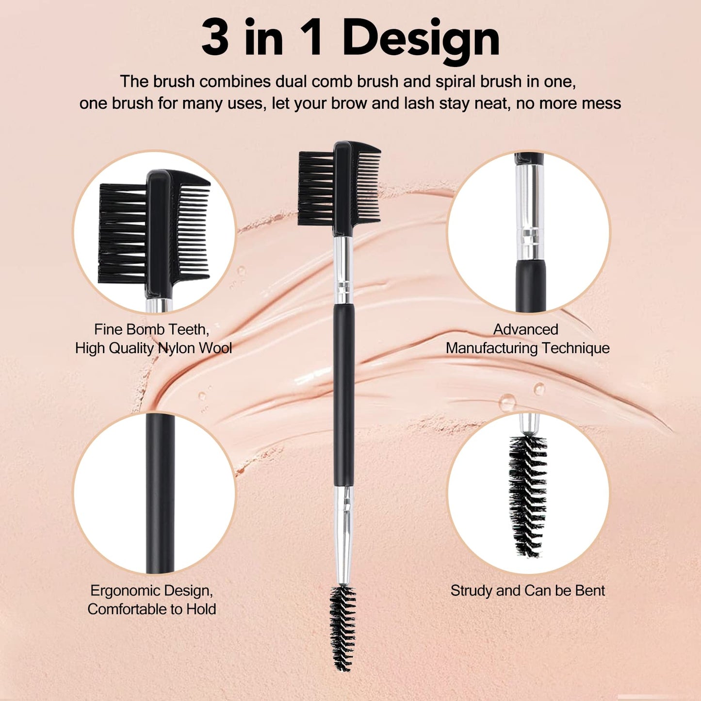 3 Head Eyebrow Eyelash Shaper Eyelash Comb Double Head Brush Makeup Grooming Tool cosmetic with 3 Different Spoolie Brushes for Separating Lashes