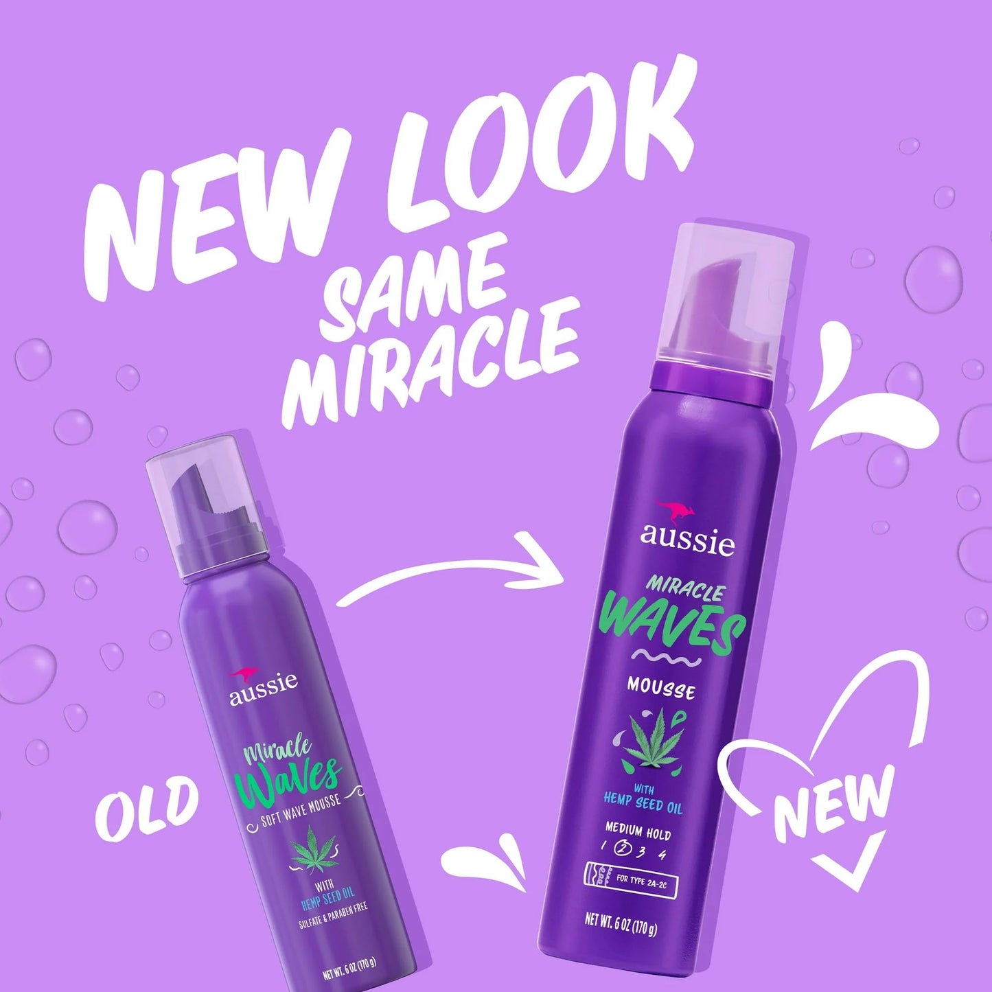 Aussie Miracle Waves Soft Wave Mousse with Hemp Seed Oil, Paraben Free, Sulfate Free, Unisex 6 oz.