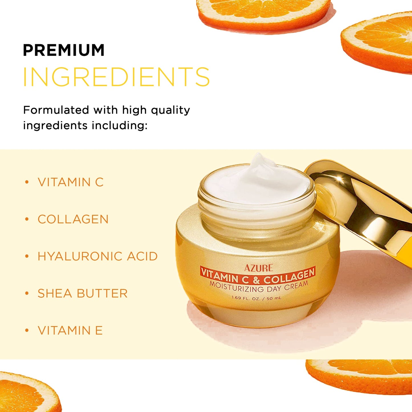 Azure Cosmetics Vitamin C & Collagen Face Moisturizer - Dermatologist Tested, Anti-Aging, Skin Tightening & Brightening, Clean, Cruelty-Free Face