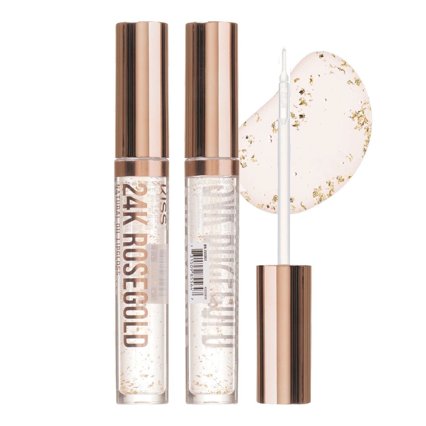 Kiss New York 3 PACK Lip Oil Gloss, Hydrating Non-Sticky Lip Oil, 100% Natural Oil Clear Lip Gloss, Lightweight Lip Moisturizer (Rosegold & Rosehip