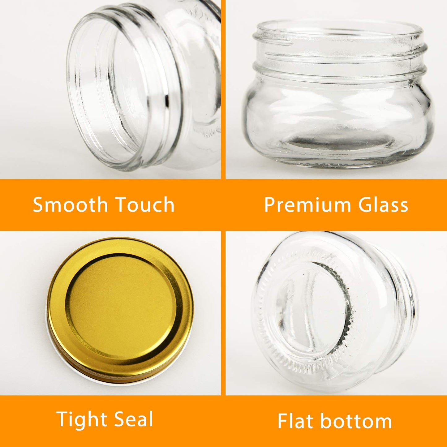 Encheng 5 oz Wide Mouth Mason Jars,Clear Glass Jars with Lids(Golden),Small Spice Jars for Herb,Jelly,Jams,Wedding Favors,Shower Favors,Baby…