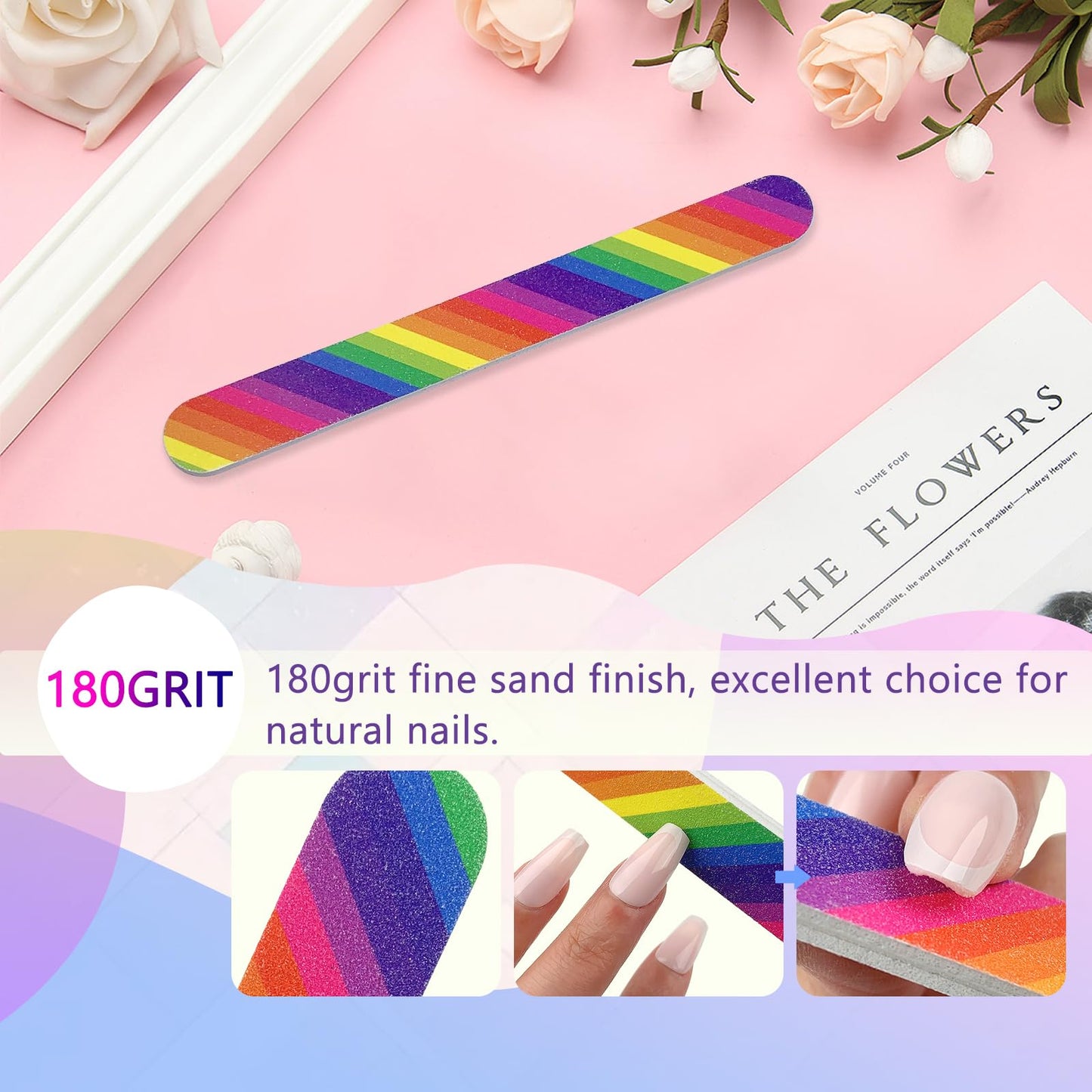 LNAUJS 12PCS Professional Double-Sided 100/180 Grit Nail Files Colorful Manicure Pedicure Tools Beauty and Personal Care LNAUJS