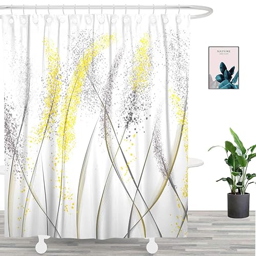 UNIFEEL Unique Design Abstract Black and Yellow Plants Dandelion Fabric Shower Curtain, Mordern Art Curtain for Bathroom Décor Machine Washable 71" x…