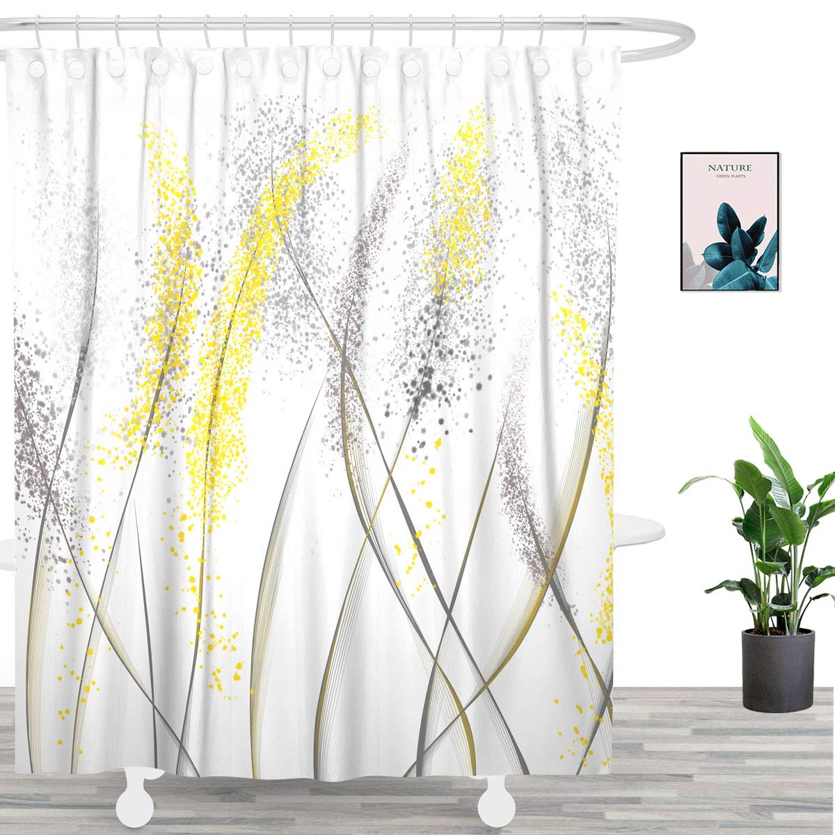 UNIFEEL Unique Design Abstract Black and Yellow Plants Dandelion Fabric Shower Curtain, Mordern Art Curtain for Bathroom Décor Machine Washable 71" x…