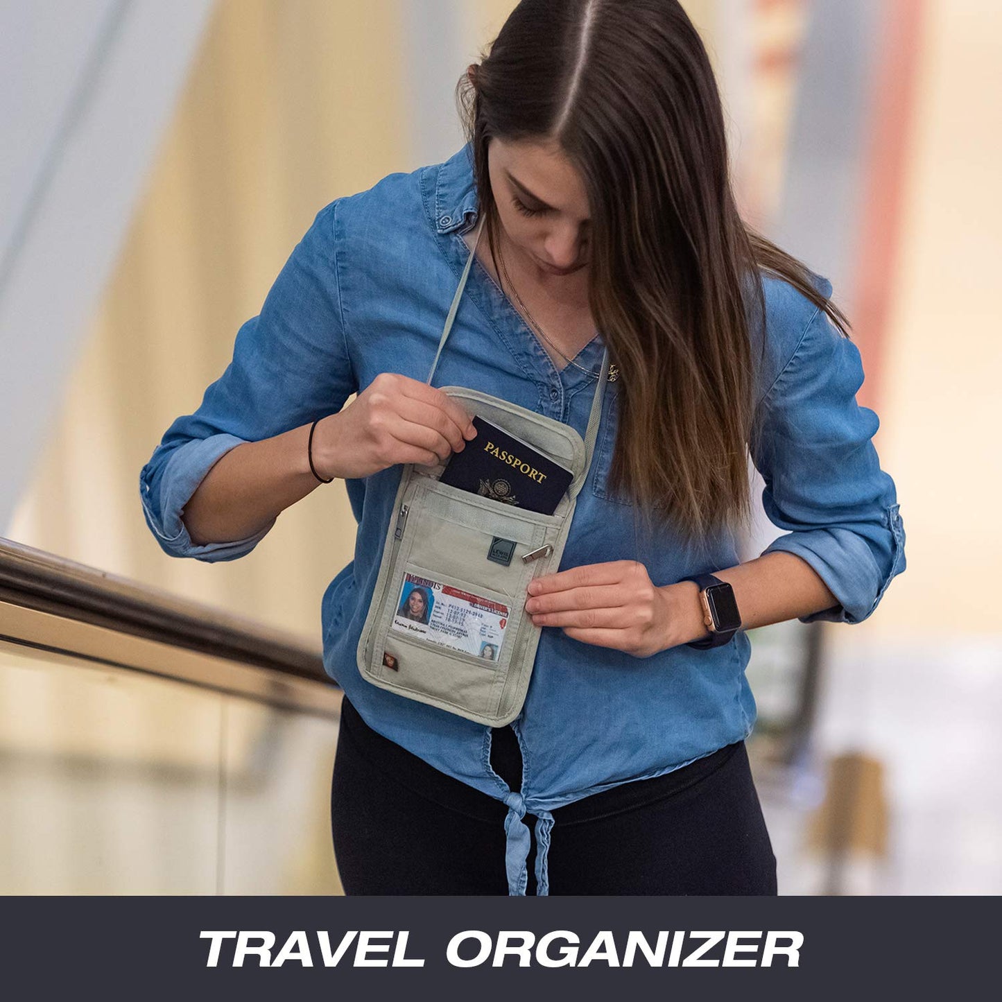 Lewis N. Clark RFID Blocking Stash Neck Wallet, Travel Pouch + Passport Holder for Women & Men, Taupe, One Size