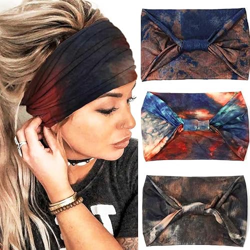 GORTIN Boho Wide Headbands for Women Stretch Turban Head Wrap Hair Accessories for Women's Hair Pack of 3