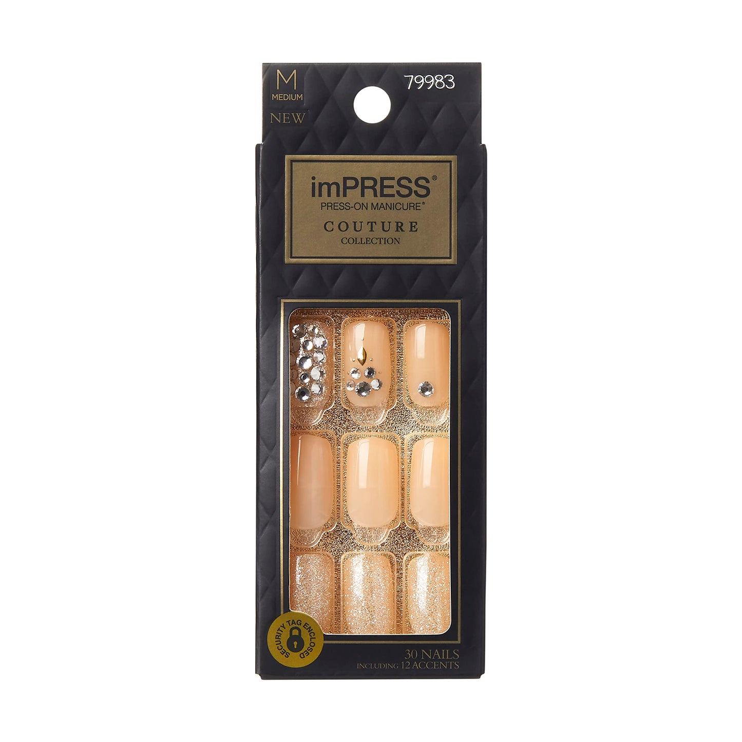 KISS imPRESS Press-On Nails Couture Collection Manicure Kit, ‘Lush Life’, Patented Super-Hold Adhesive, 30 Fake Nails with 12 Accent Nails