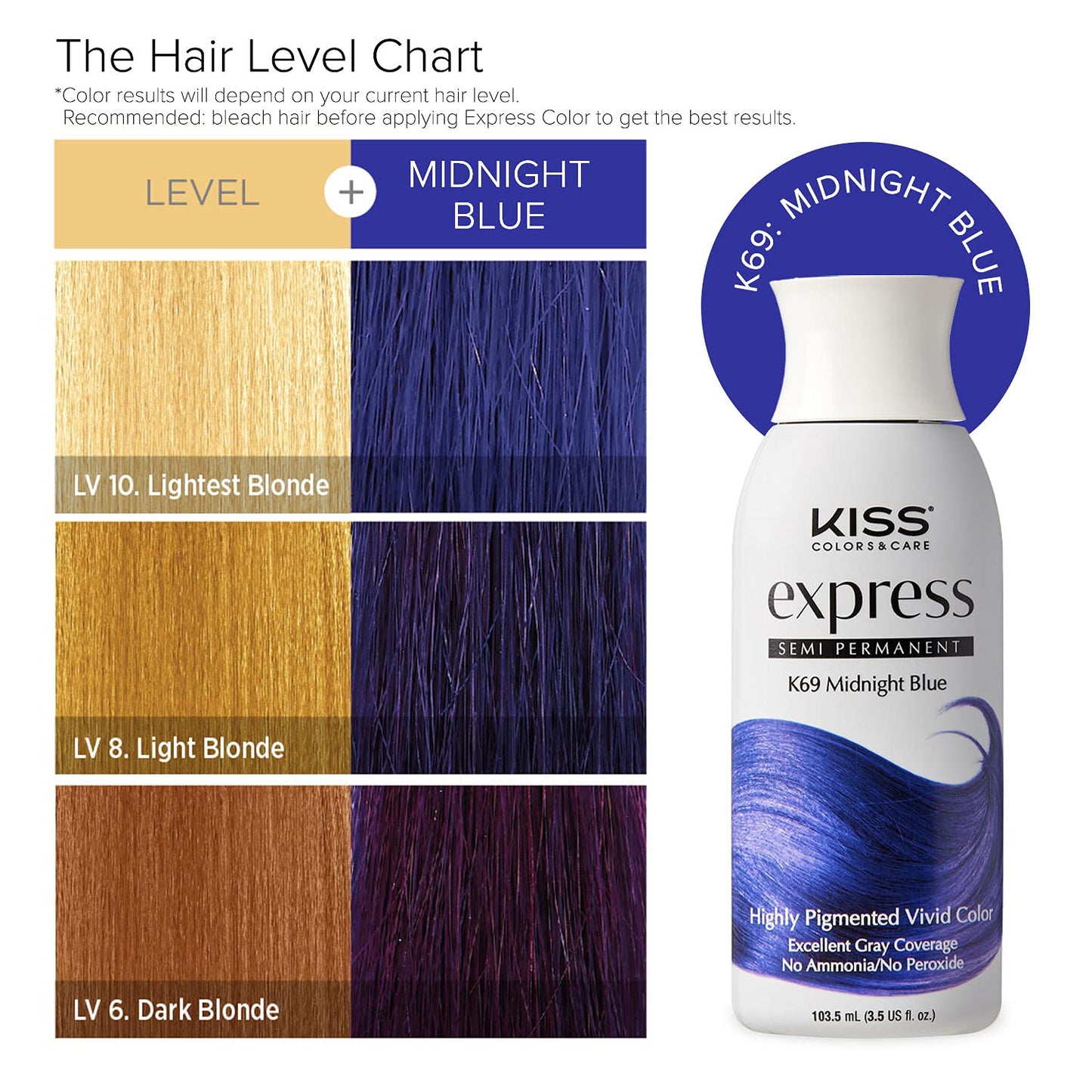 Kiss Express Color #K69 Semi-Permanent Midnight Blue 3.5 Ounce (100ml)