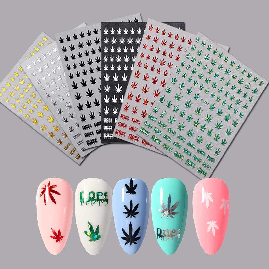 KITBE Bronzing Maple Leaves Nail Art Stickers 6 Sheets Laser Gold Silver Red Green Nail Art Decals Adhesive Nail Supplies Manicure Tips Beauty Charms Beauty & Personal Care KITBE