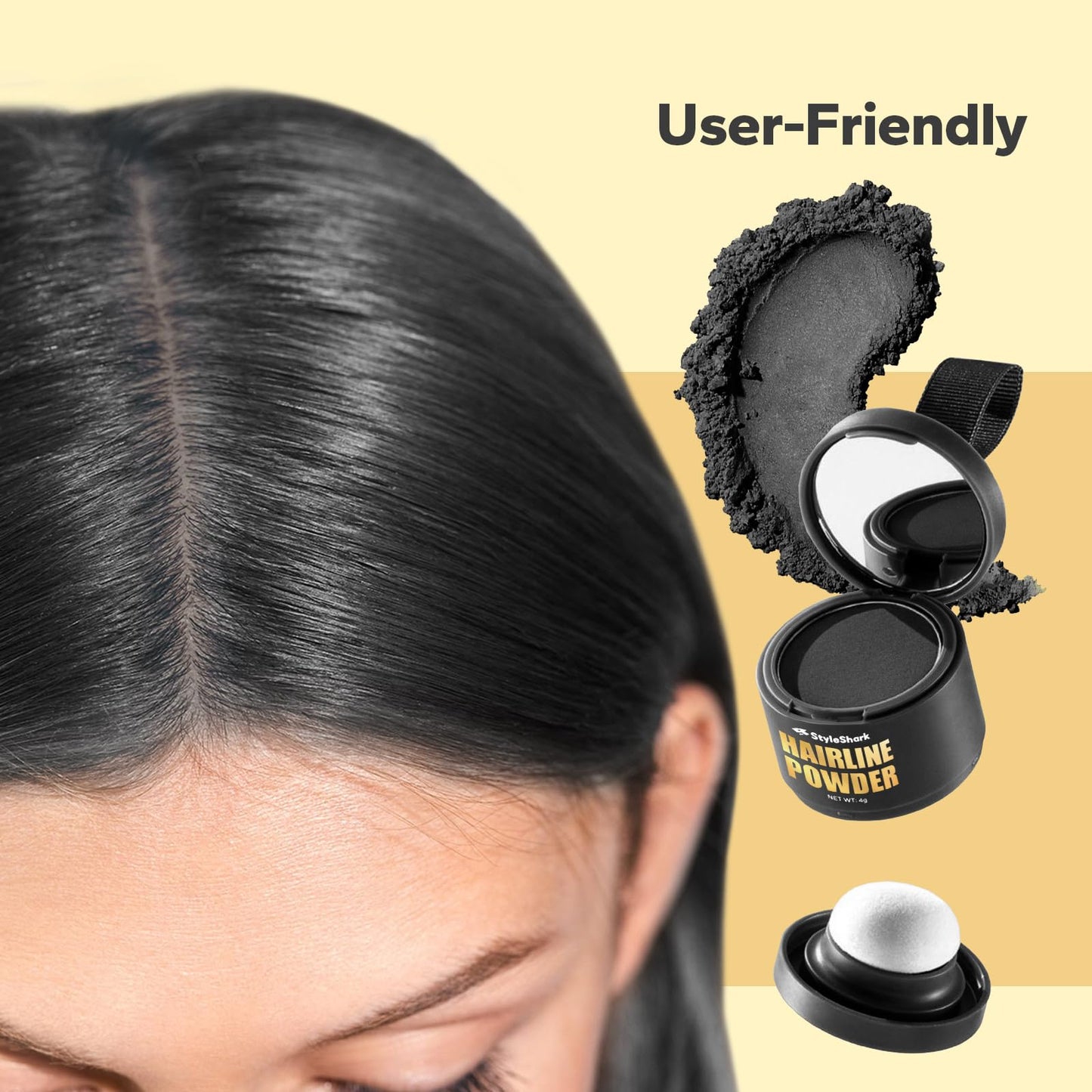 StyleShark Hairline Powder for Women & Men - Stain-Proof Root Touch Up for Thinning Hair, Sweatproof, Quick Cover Up (Black)