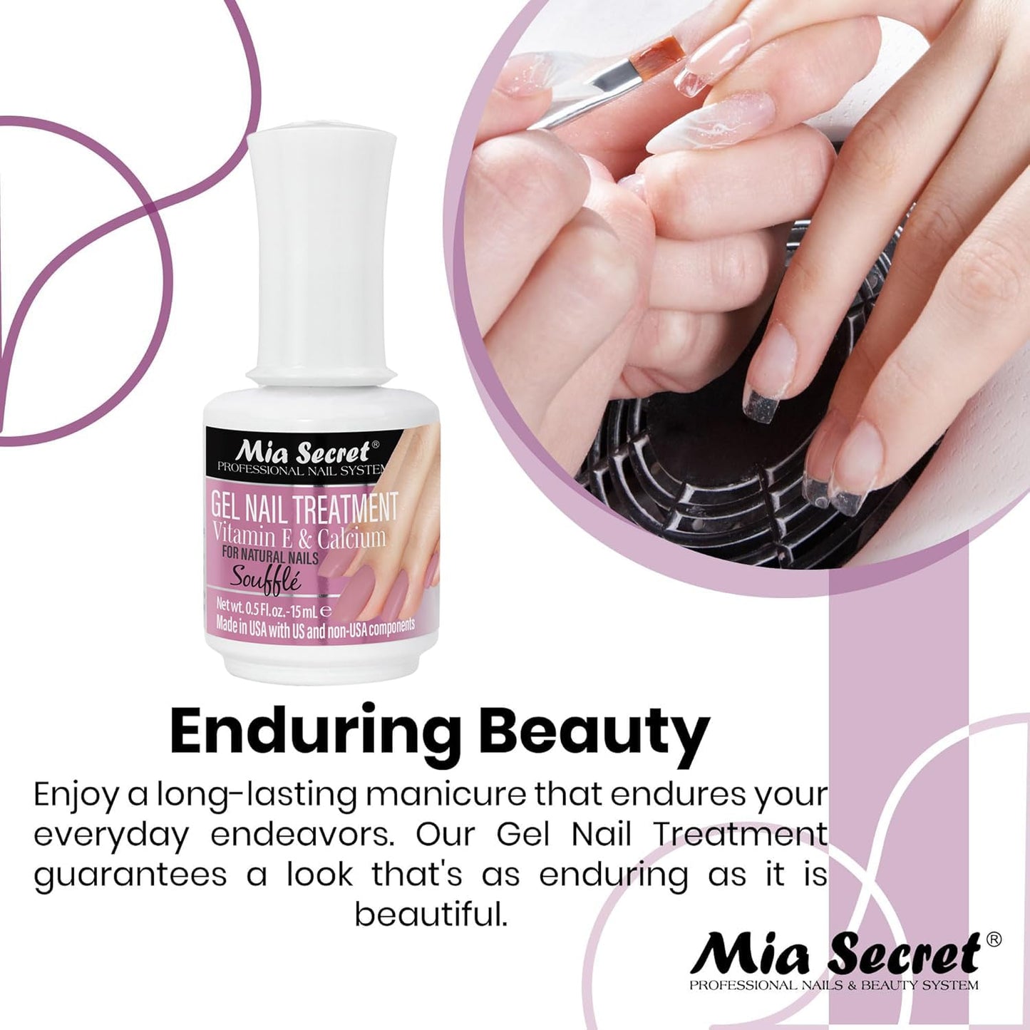 Mia Secret Gel Nail Treatment with Vitamin E and Calcium, 15ml - Nail Polish with Vitamin E and Calcium - Nail Repair and Strengthening Gel for Nails Beauty & Personal Care Mia Secret