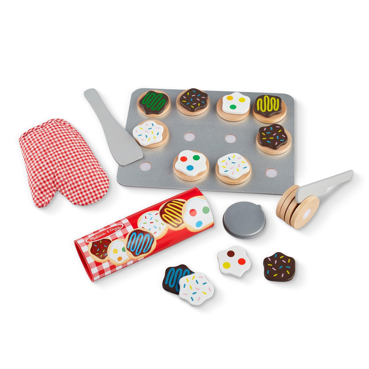 Melissa & Doug Wooden Slice & Bake Cookie Play Set with Toppings & Baking Sheet – Pretend Play Food Toy for Kids Ages 3+
