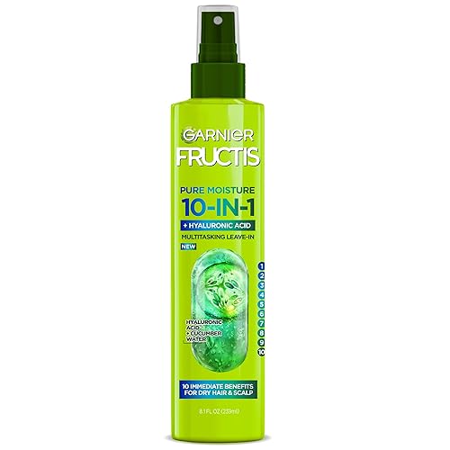 Garnier Fructis Pure Moisture 10-in-1 Spray for Dry Hair and Scalp, Hyaluronic Acid, 8.1 Fl Oz, 1 Count (Packaging May Vary)