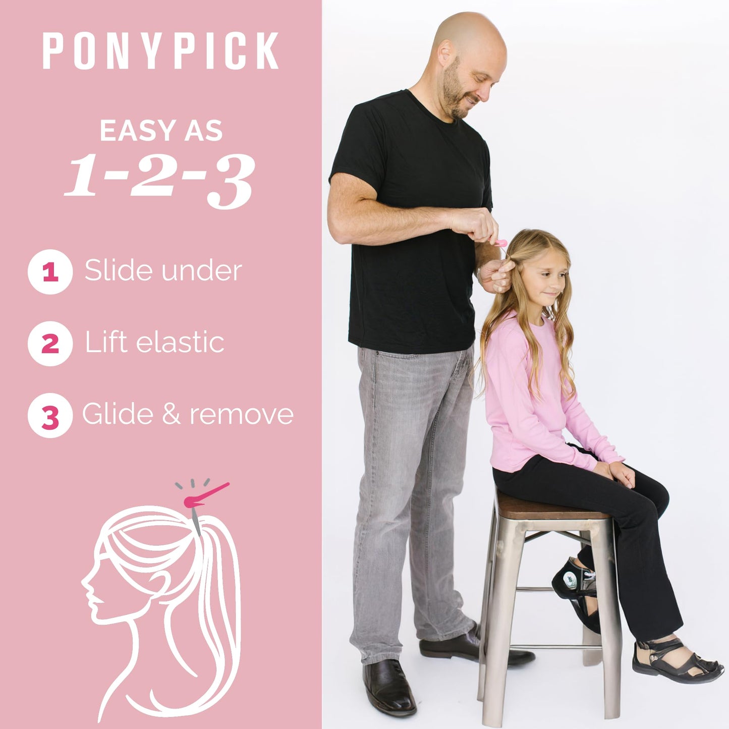 Pony Pick Hair Elastic Rubber Bands Cutter - Easy To Use, Pain-Free, No Hair Damage - Ponytail Tool for Kids & Toddlers (3 Packs & 50 Clear Elastics) Beauty and Personal Care Pony Pick