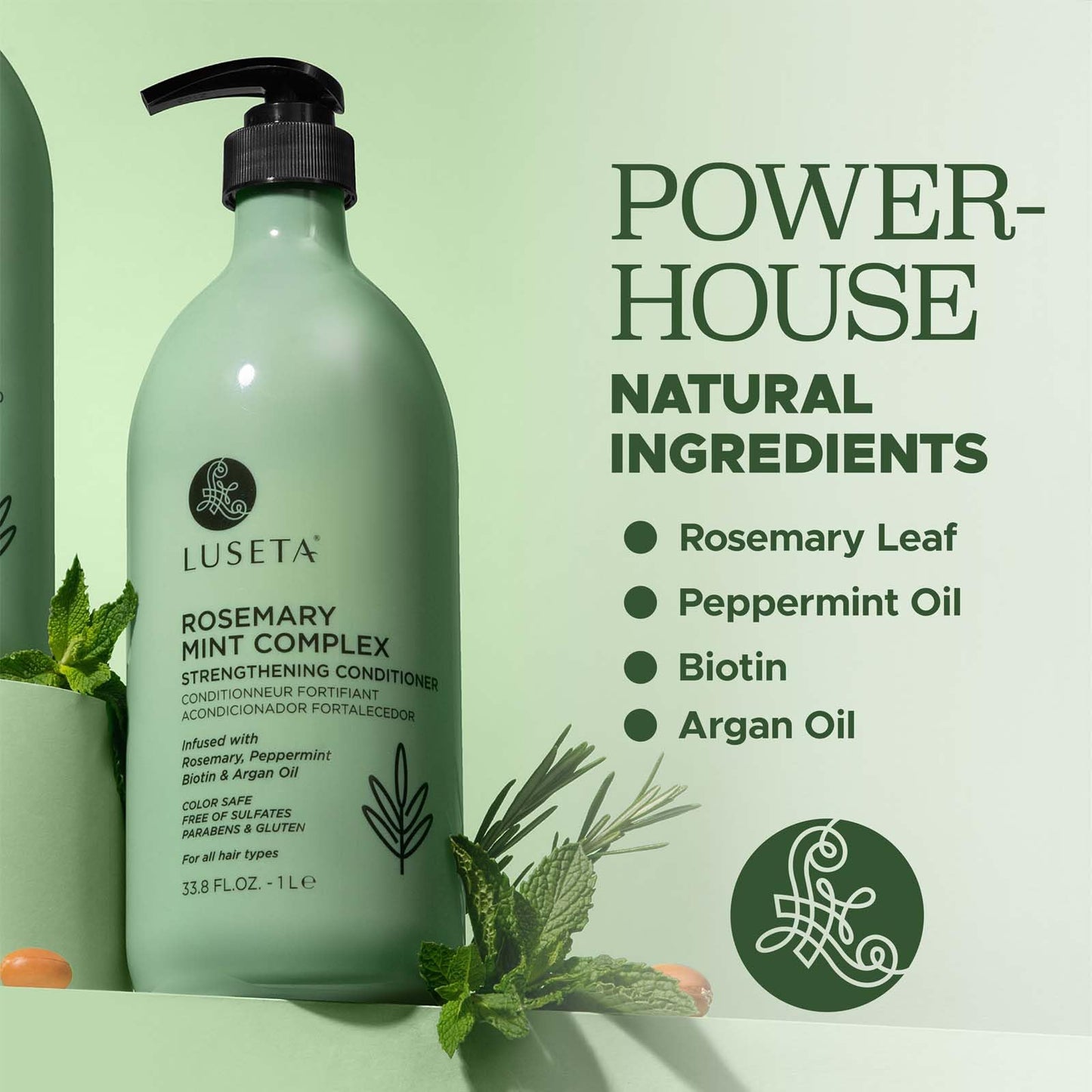 LUSETA Rosemary Mint Strengthening Conditioner Moisturizing and Nourishing Damaged Hair Thickening Formula for Thinning Hair, Detangles Strands