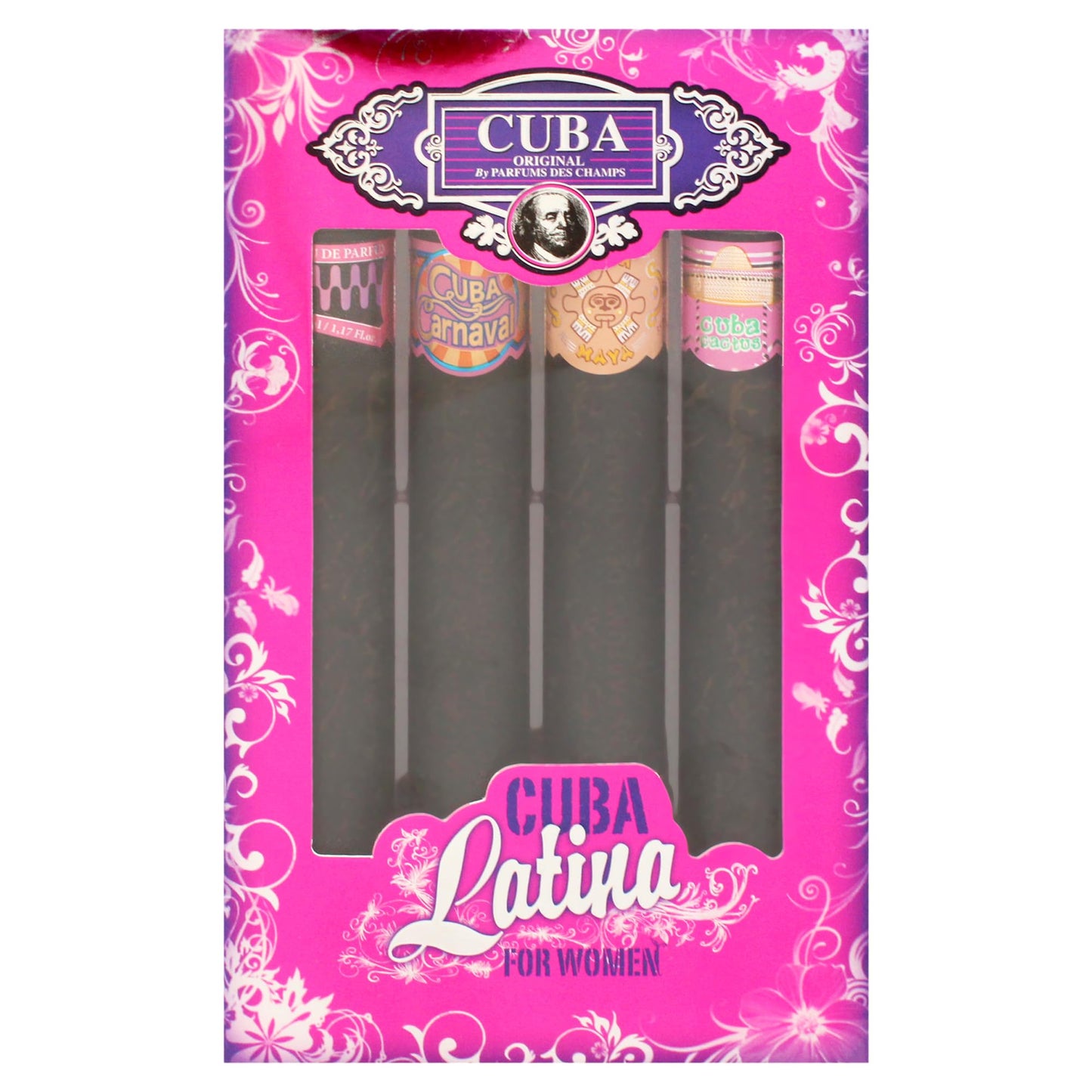 Champs Cuba Latino Collection By Champs For Women Gift Set (Eau De Parfum Spray 1.17-Ounce/35 Ml of Carnaval, Cactus, Maya & Copacabana)