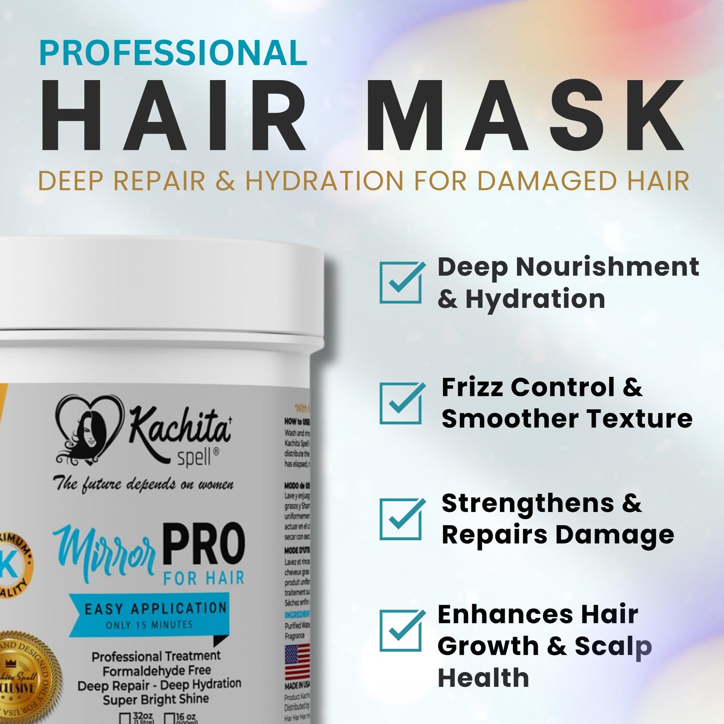 Kachita Spell MirrorPRO 16oz Hair Mask & Deep Conditioner with Argan Oil and Keratin | Repairs Dry, Damaged Hair Professional Hair Treatment, Deep