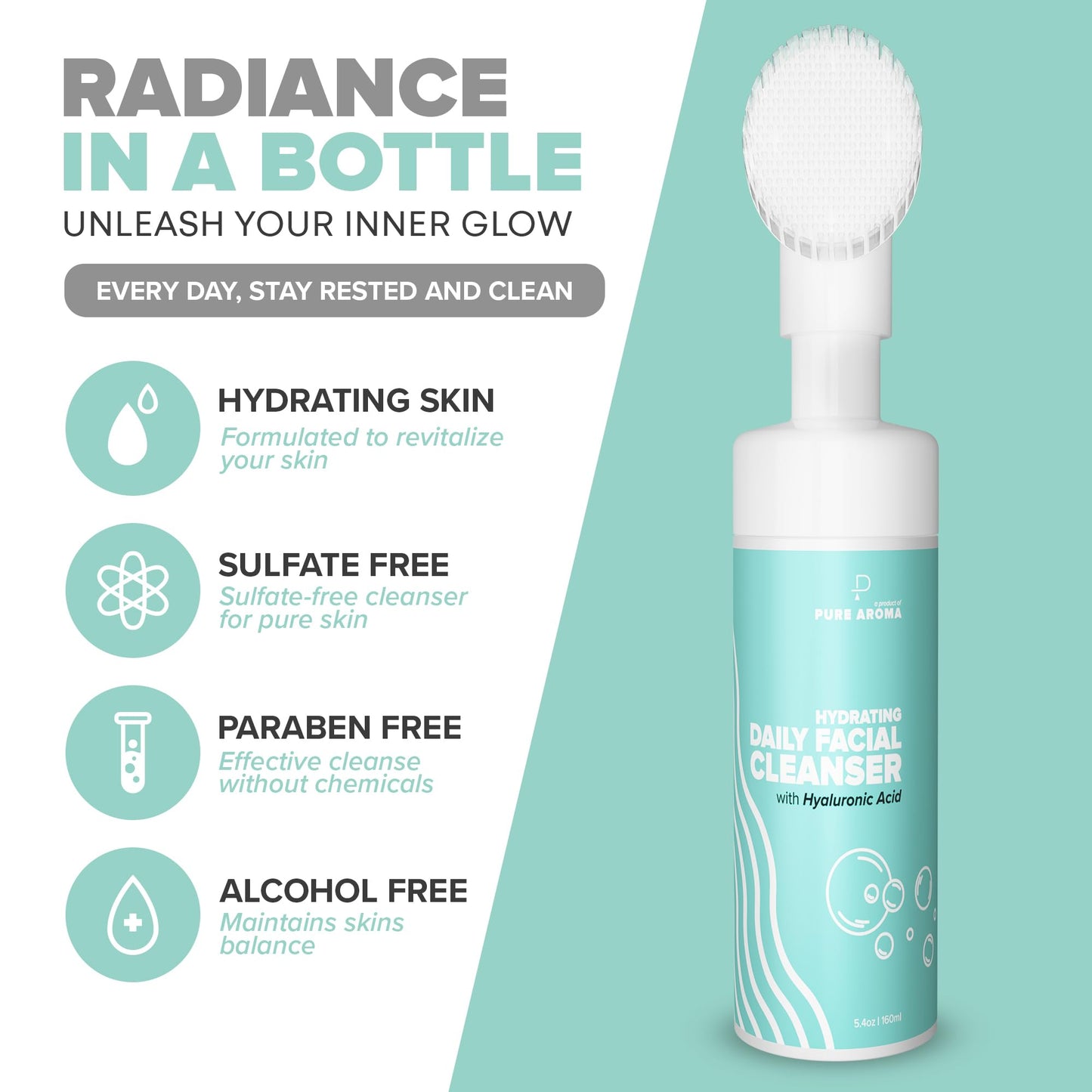 Pure Aroma Hydrating Daily Facial Cleanser | Foaming Face Wash & Makeup Remover With Hyaluronic Acid, Glycerin | For All Type Of Skin |