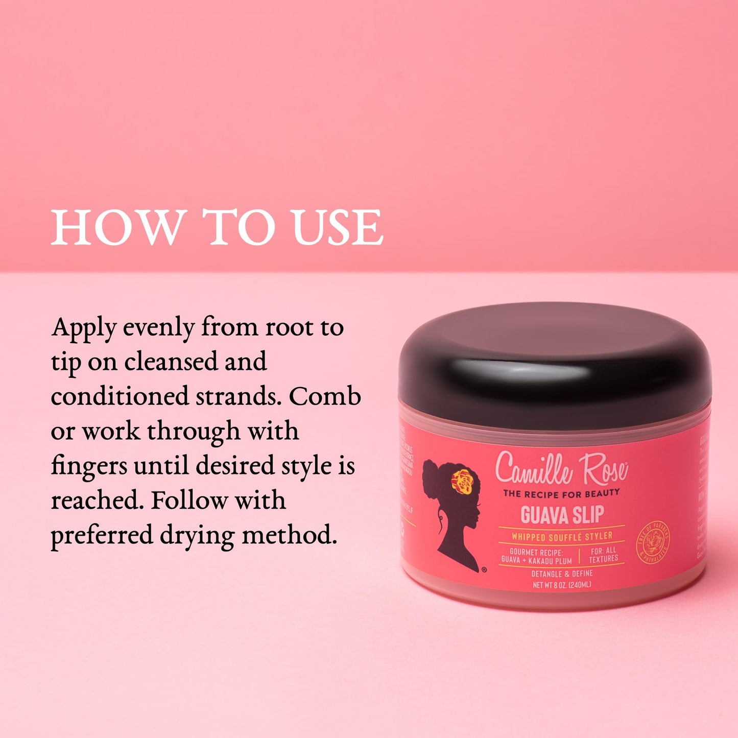 Camille Rose Guava Whipped Hair Styling Cream, with Kakadu Plum & Shea Butter to Detangle, Control Frizz & Define Strands, for All Hair Textures, 8 oz