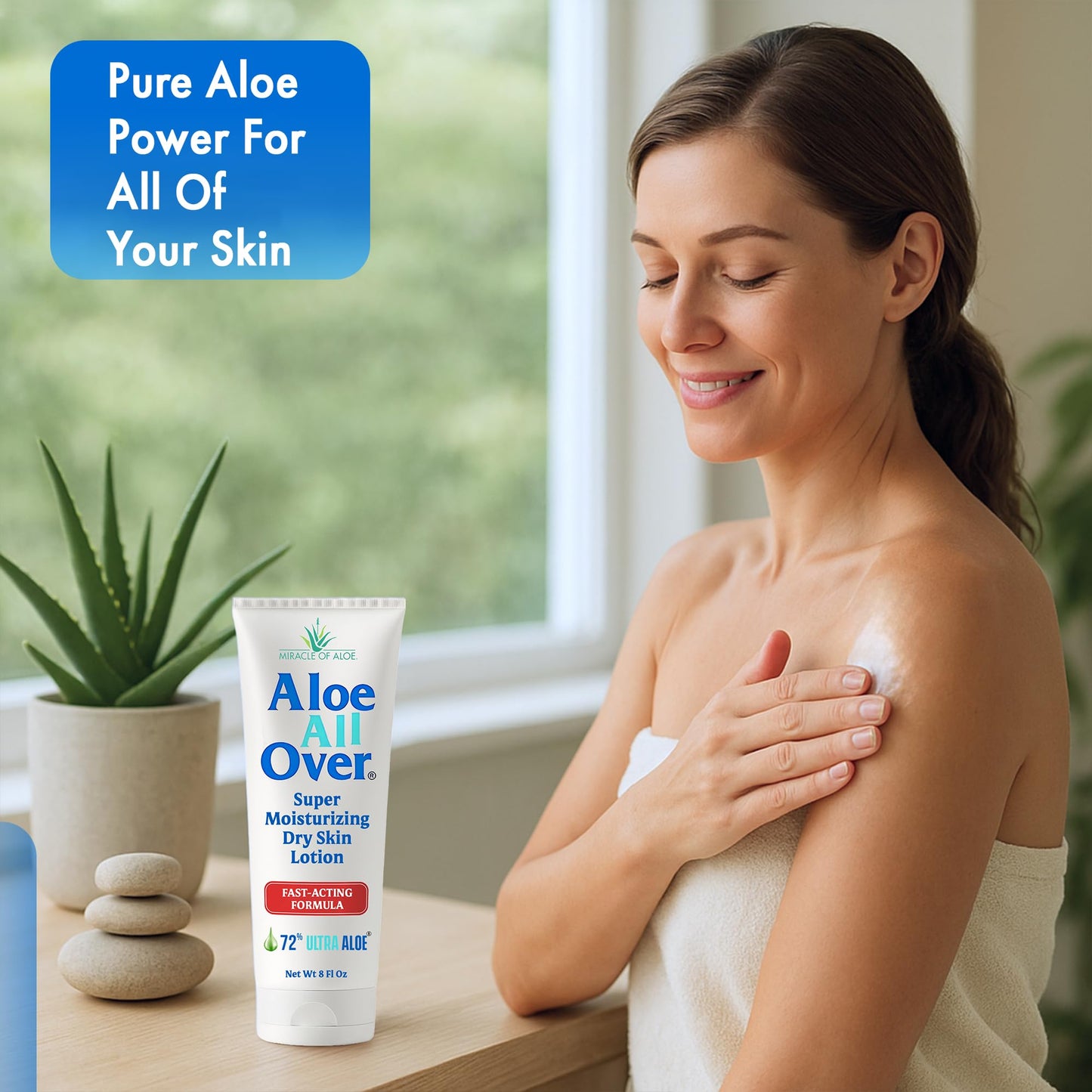 Miracle of Aloe Aloe All Over Super Moisturizing Dry Skin Lotion 8 oz - Made with 72% UltraAloe Aloe Vera Gel. Safe for Everyone: Men, Women