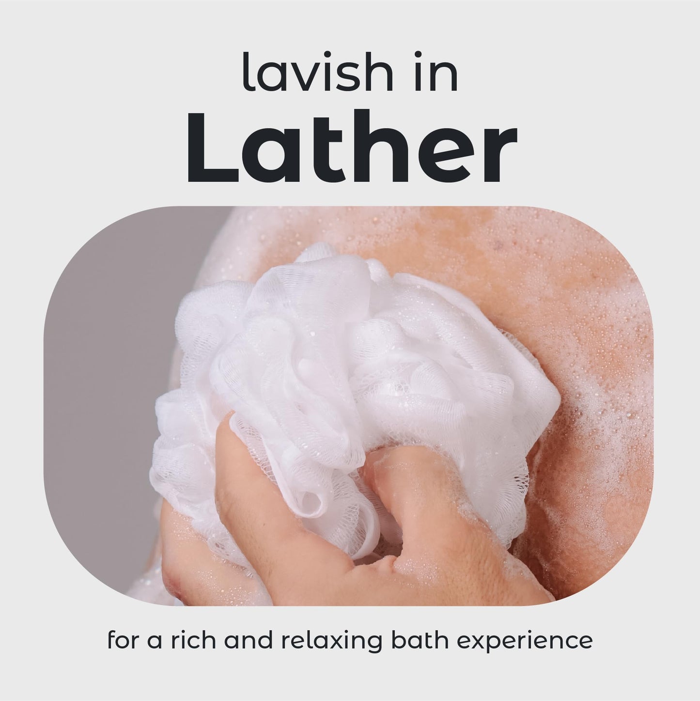 MainBasics Bath Shower Loofah Sponge Pouf Body Scrubber Exfoliator Body Wash Sponge (Set of 3, Snow White)