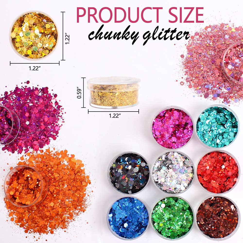 Extra Fine Glitter Powder for Craft, 24 Colors Holographic Cosmetic Laser Glitter for Nail Body Eye Hair Face Lip Gloss, Iridescent Glitter Powder