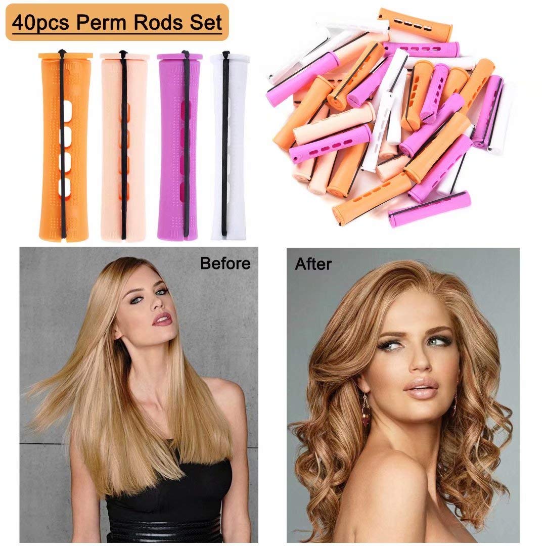 40pcs Perm Rods Set for Natural Hair 4 Sizes Cold Wave Rods Hair Rollers for Women Curling Rods for Long Medium Small Hair Curler Styling DIY