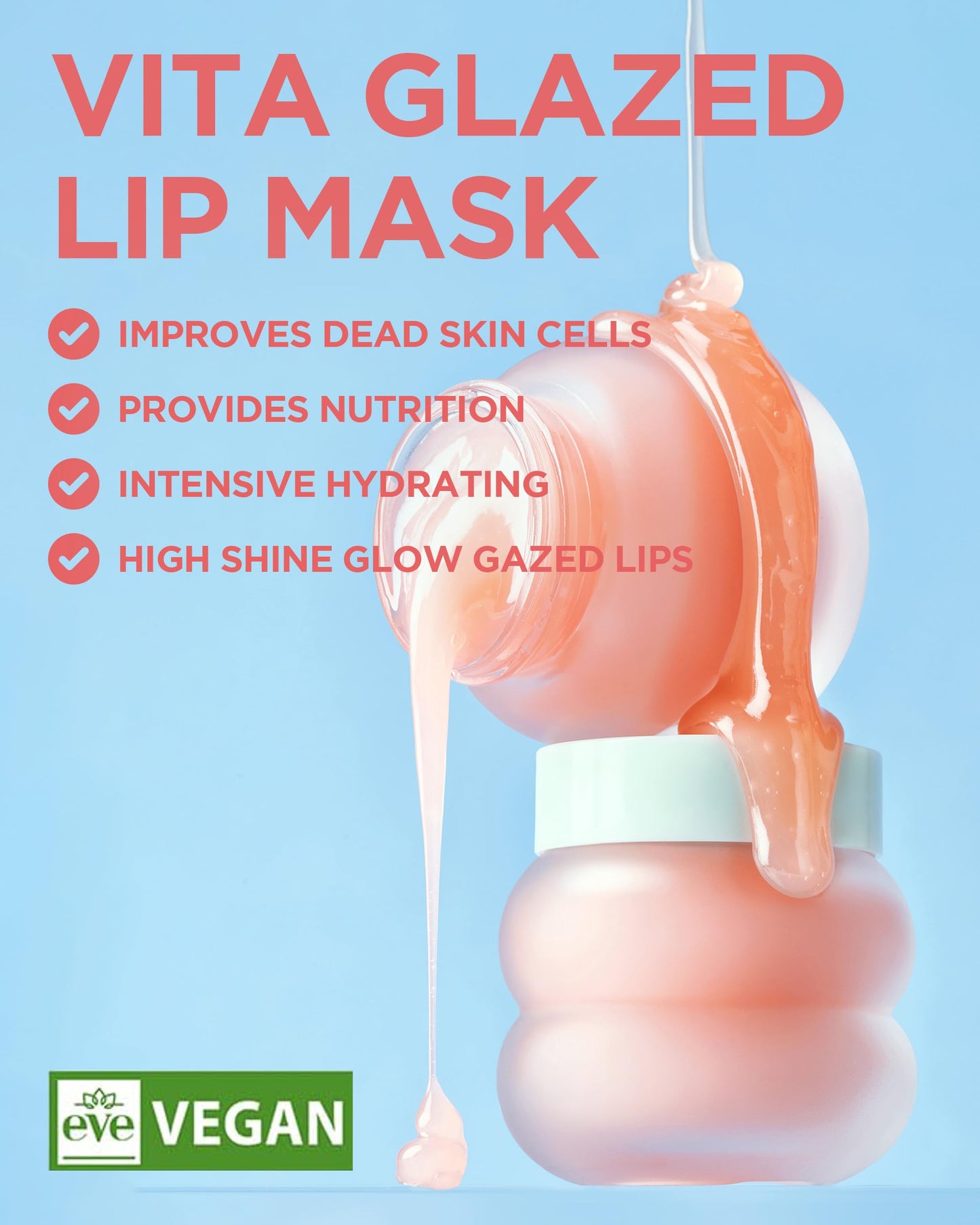 TOCOBO Vita Glazed Lip Mask - Vegan Overnight Lip Sleeping Mask for Dry, Chapped Lips | PHA (Lactobionic Acid) Gentle Exfoliation | Non-Sticky Glazed