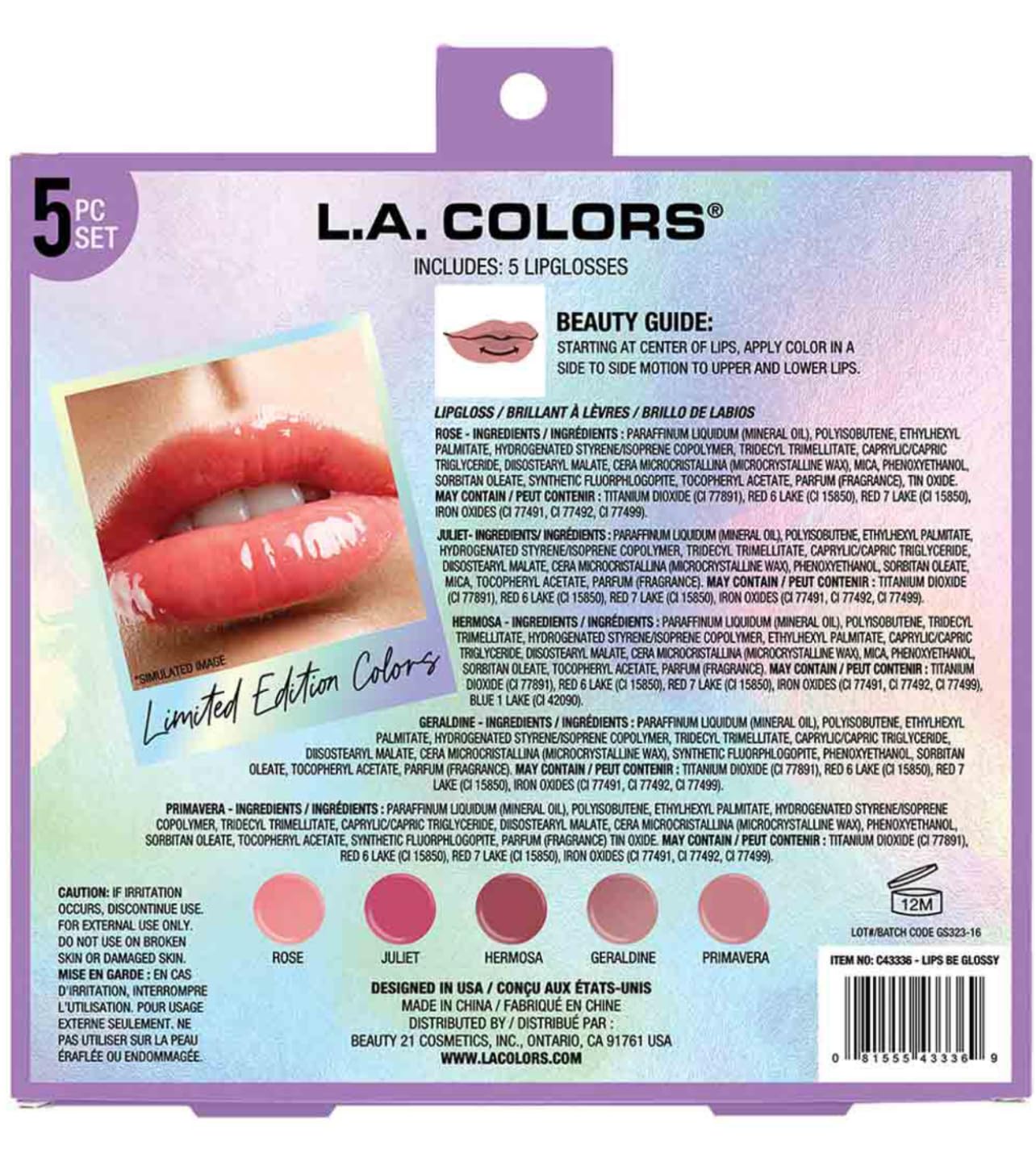L.A. COLORS All Is Bright 5pc Glossy Lip Set, Lips Be Glossy, 1 Fl Oz (Pack of 1)
